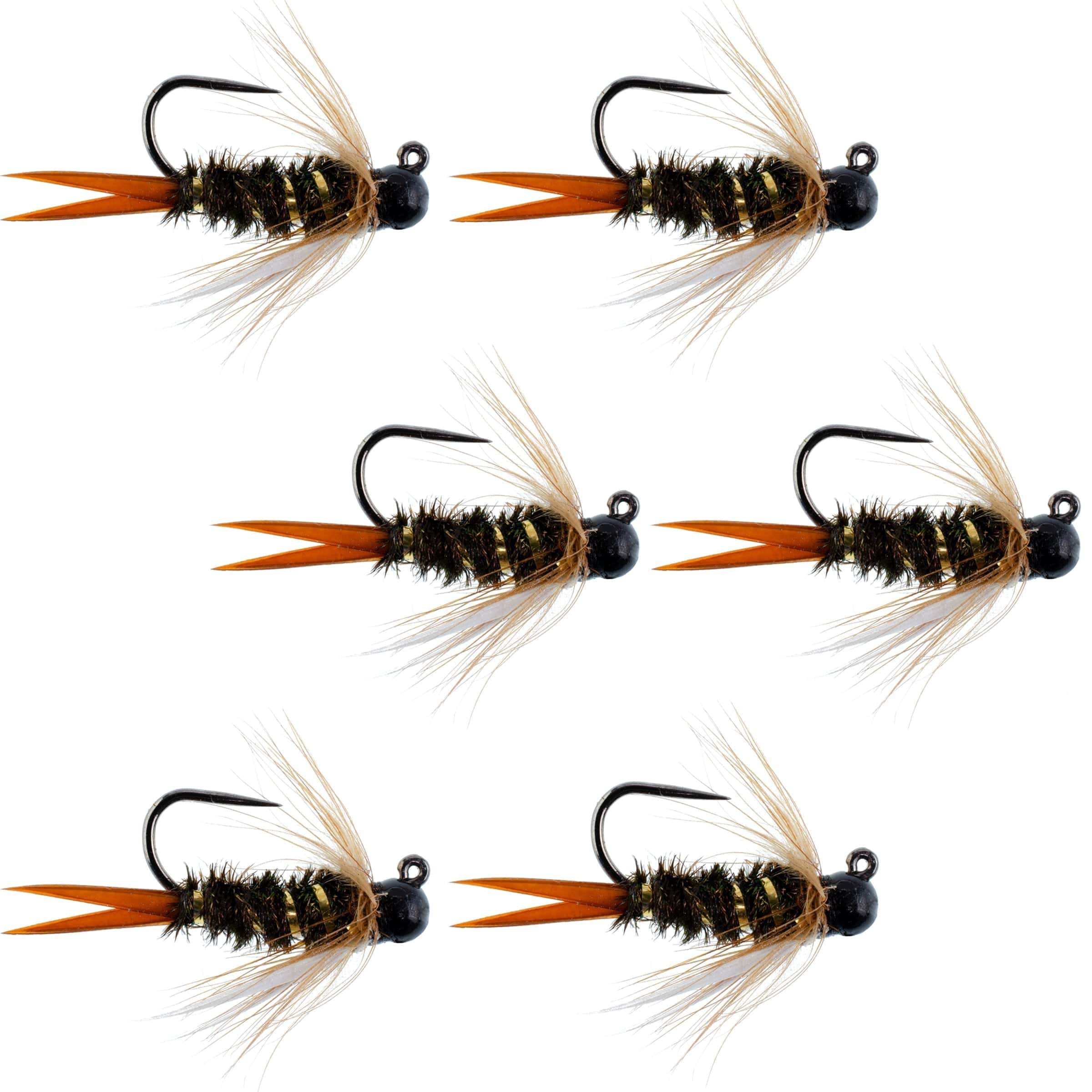 The Fly Fishing Place Trout Wet Flies Black Tungsten Bead Prince Jig Tactical Czech Nymph Euro Nymphing Fly - 6 Flies Size 16
