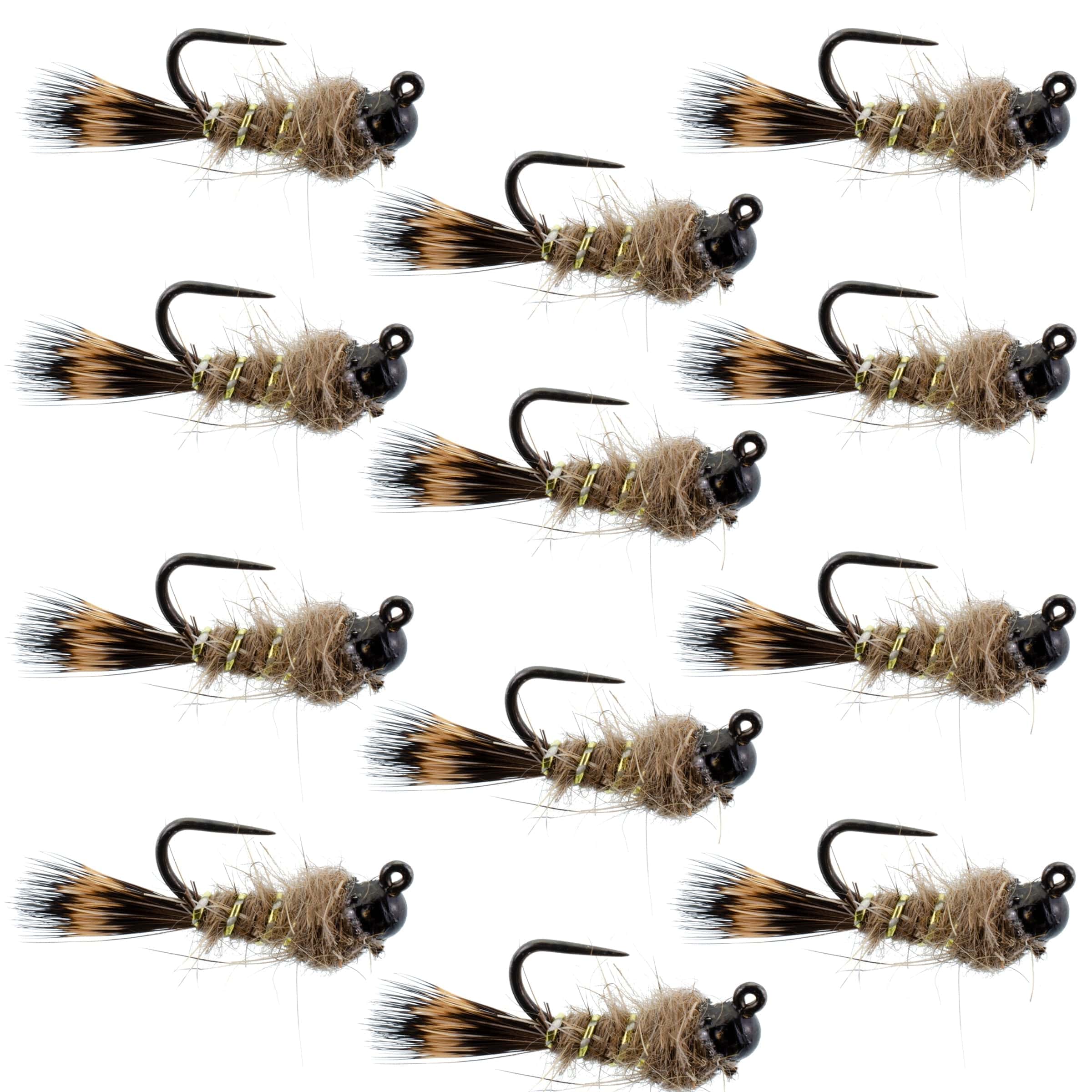 The Fly Fishing Place Trout Wet Flies Black Tungsten Bead Tactical Hares Ear Czech Nymph Euro Nymphing Fly - 1  Dozen Flies Size 12