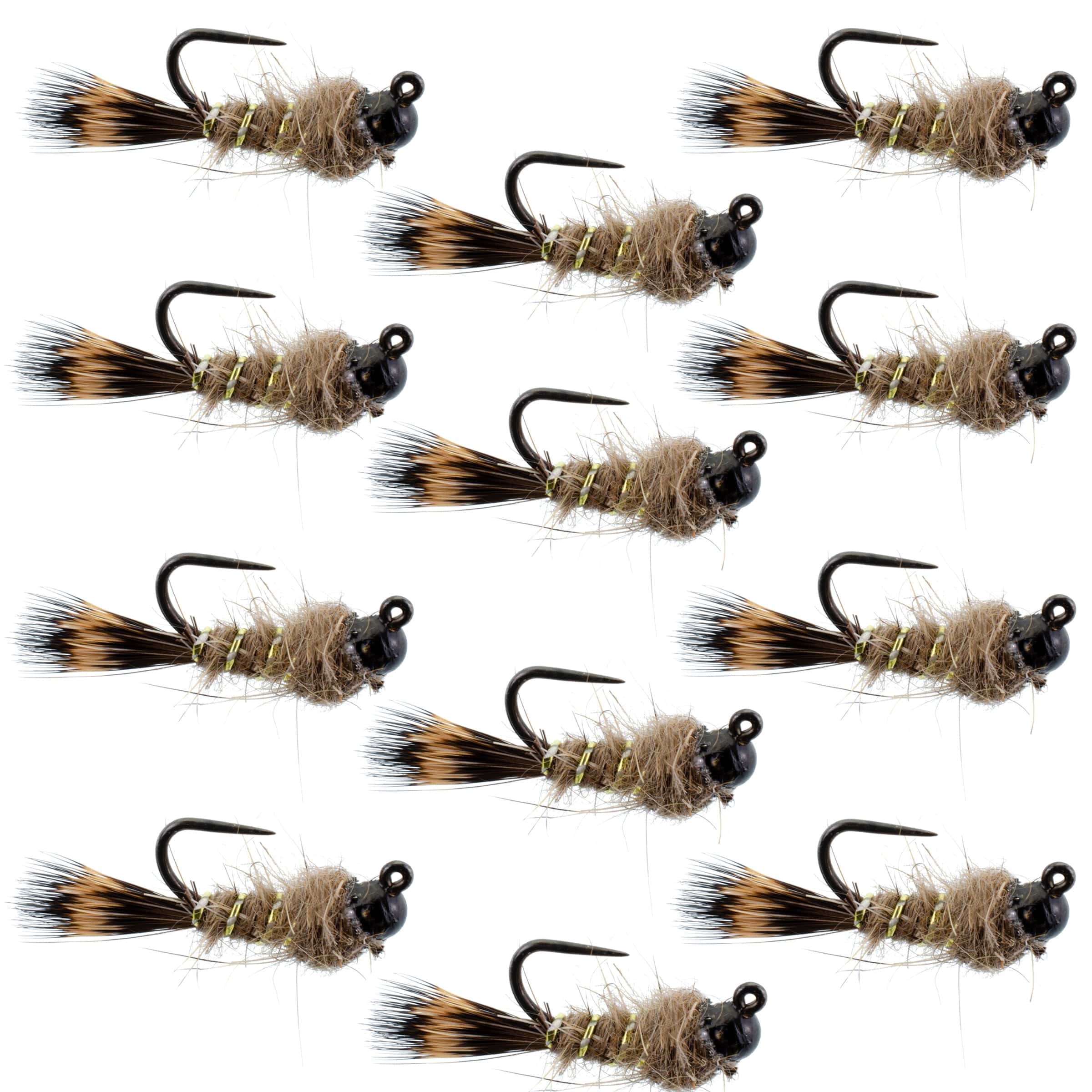 The Fly Fishing Place Trout Wet Flies Black Tungsten Bead Tactical Hares Ear Czech Nymph Euro Nymphing Fly - 1  Dozen Flies Size 14