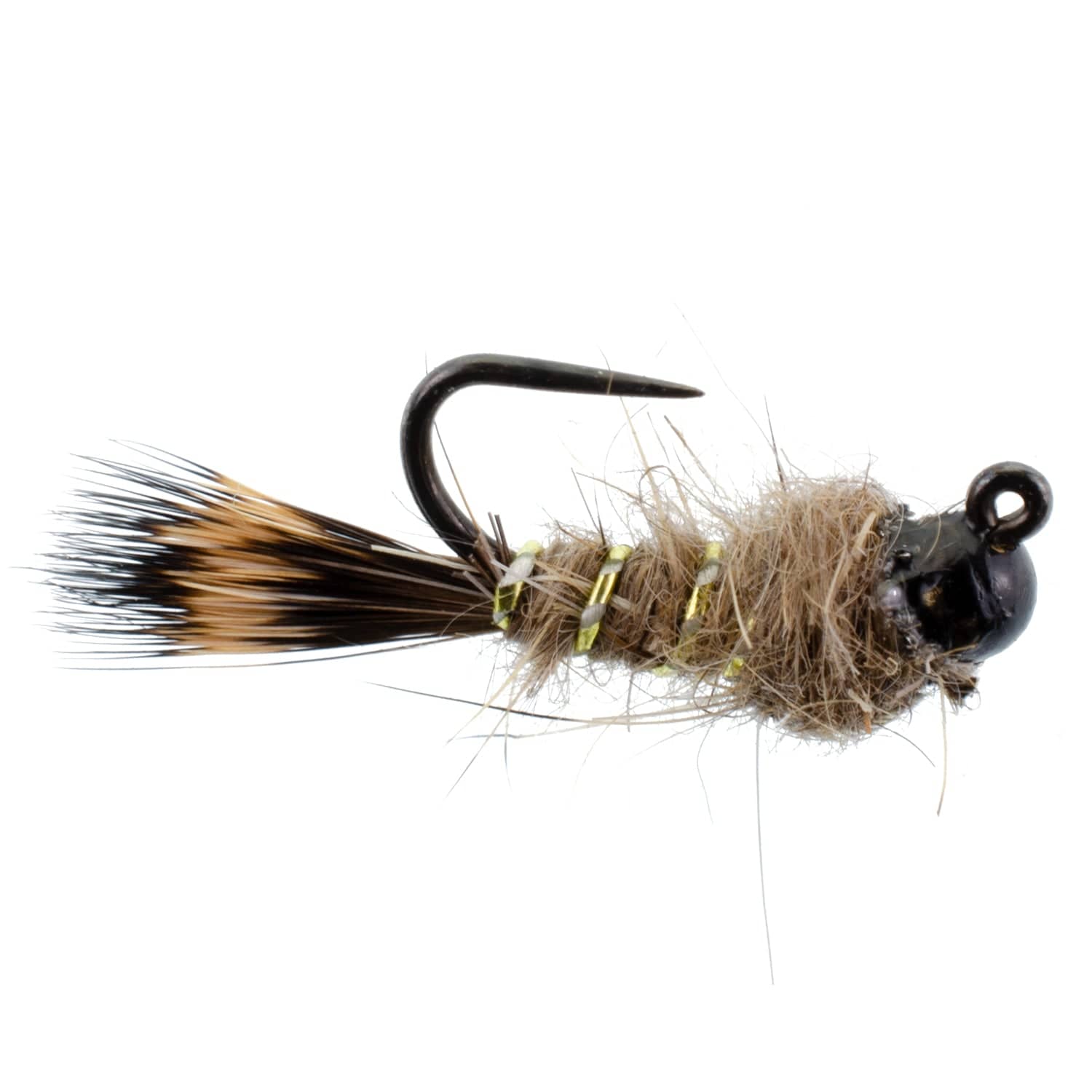 The Fly Fishing Place Trout Wet Flies Black Tungsten Bead Tactical Hares Ear Czech Nymph Euro Nymphing Fly - 6 Flies Size 14