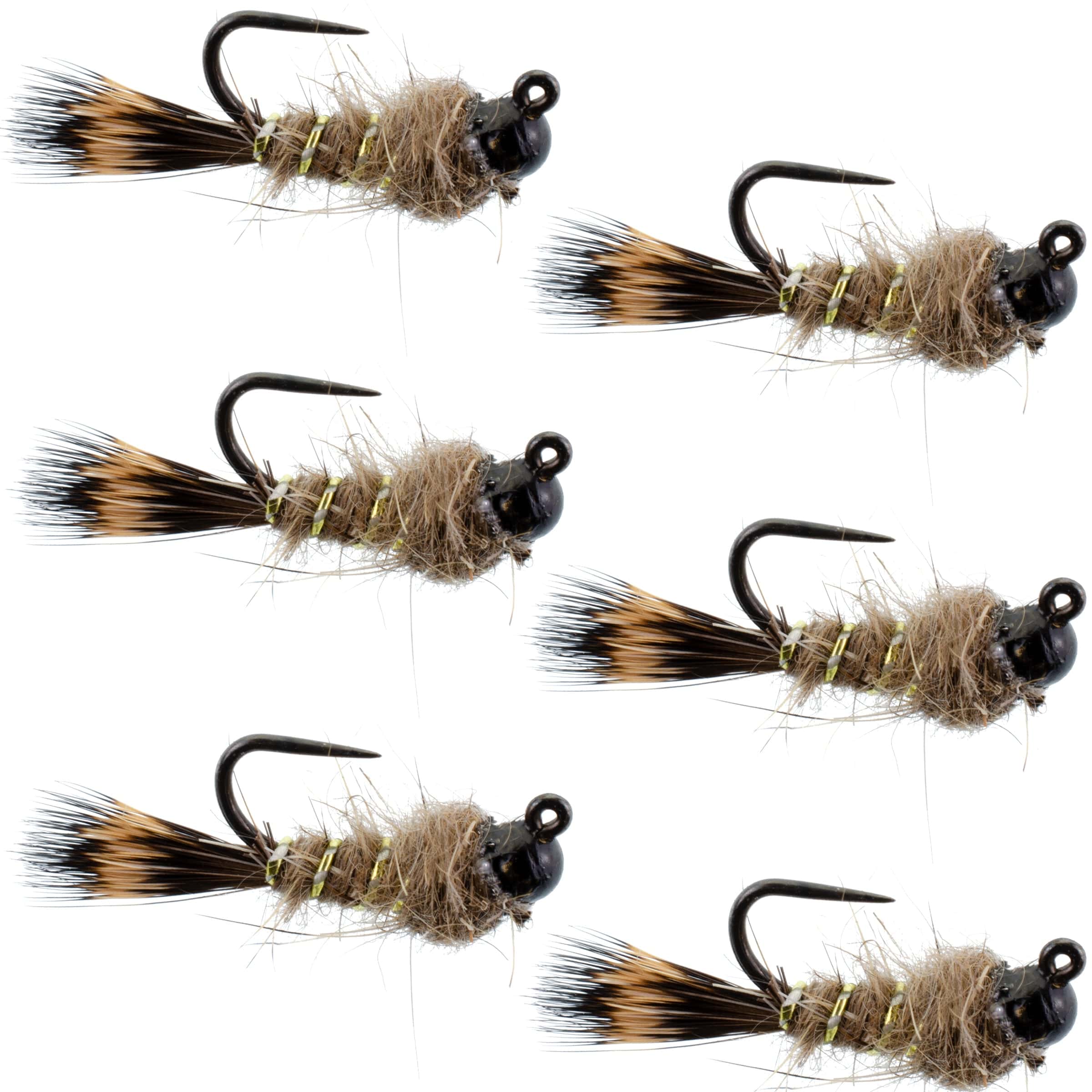 The Fly Fishing Place Trout Wet Flies Black Tungsten Bead Tactical Hares Ear Czech Nymph Euro Nymphing Fly - 6 Flies Size 14