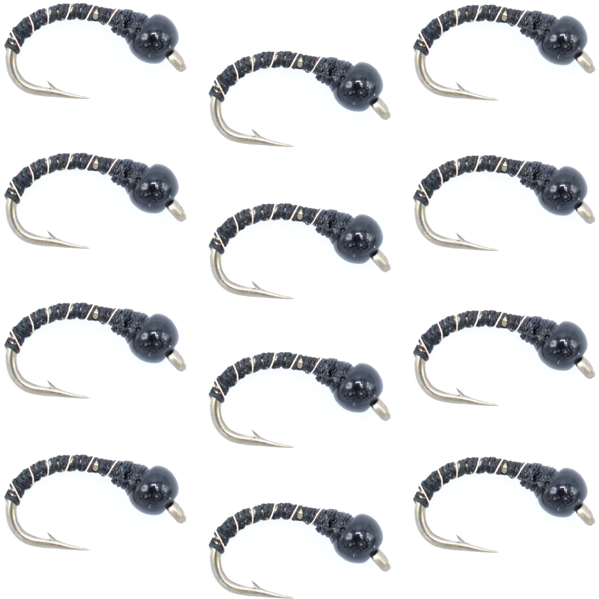 The Fly Fishing Place Trout Wet Flies Black Zebra Midge - Black Bead Head - 1 Dozen - Size 16 - Tailwater and Lake Fly Fishing Flies