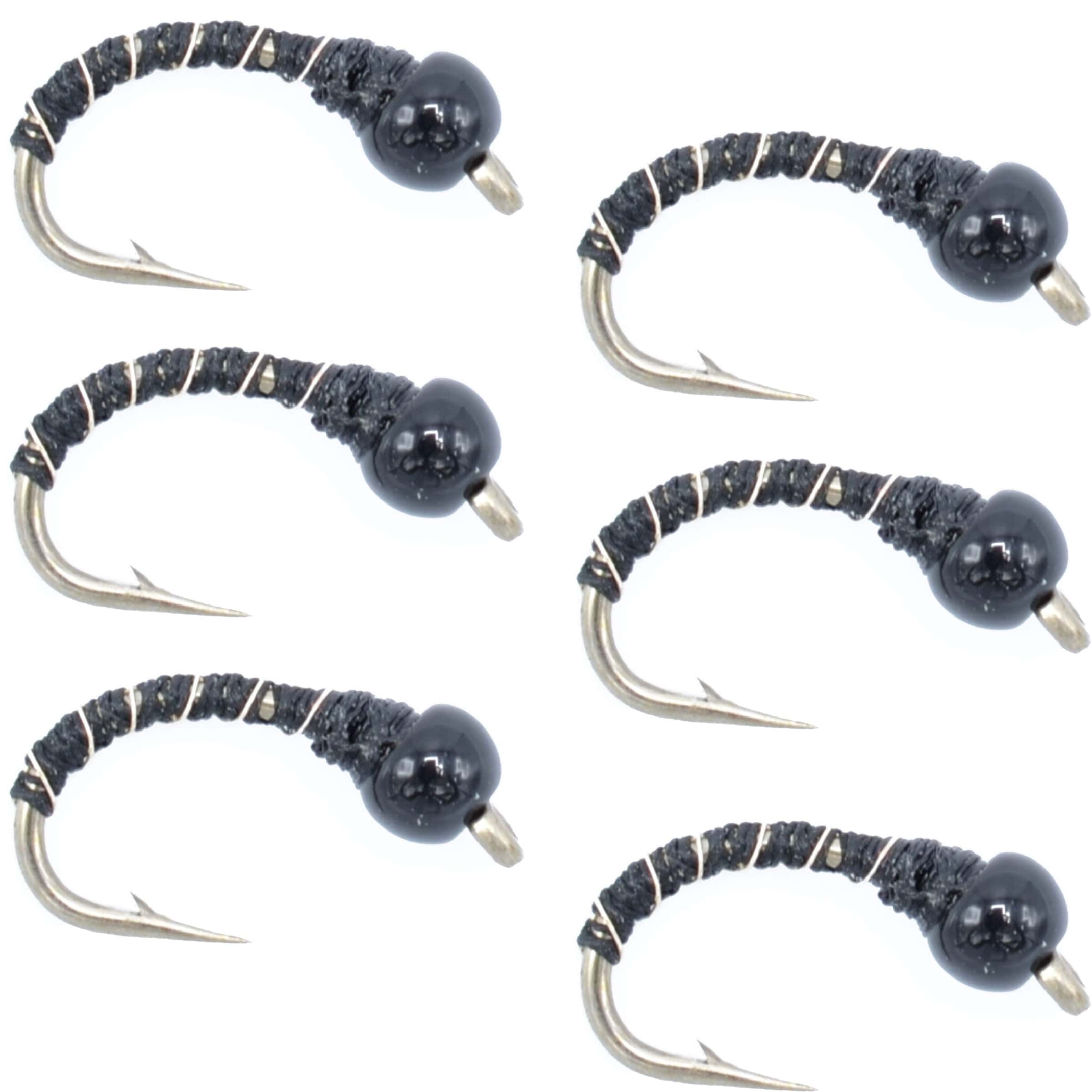 The Fly Fishing Place Trout Wet Flies Black Zebra Midge - Black Bead Head - 6 Flies Size 18 - Tailwater and Lake Fly Fishing Flies