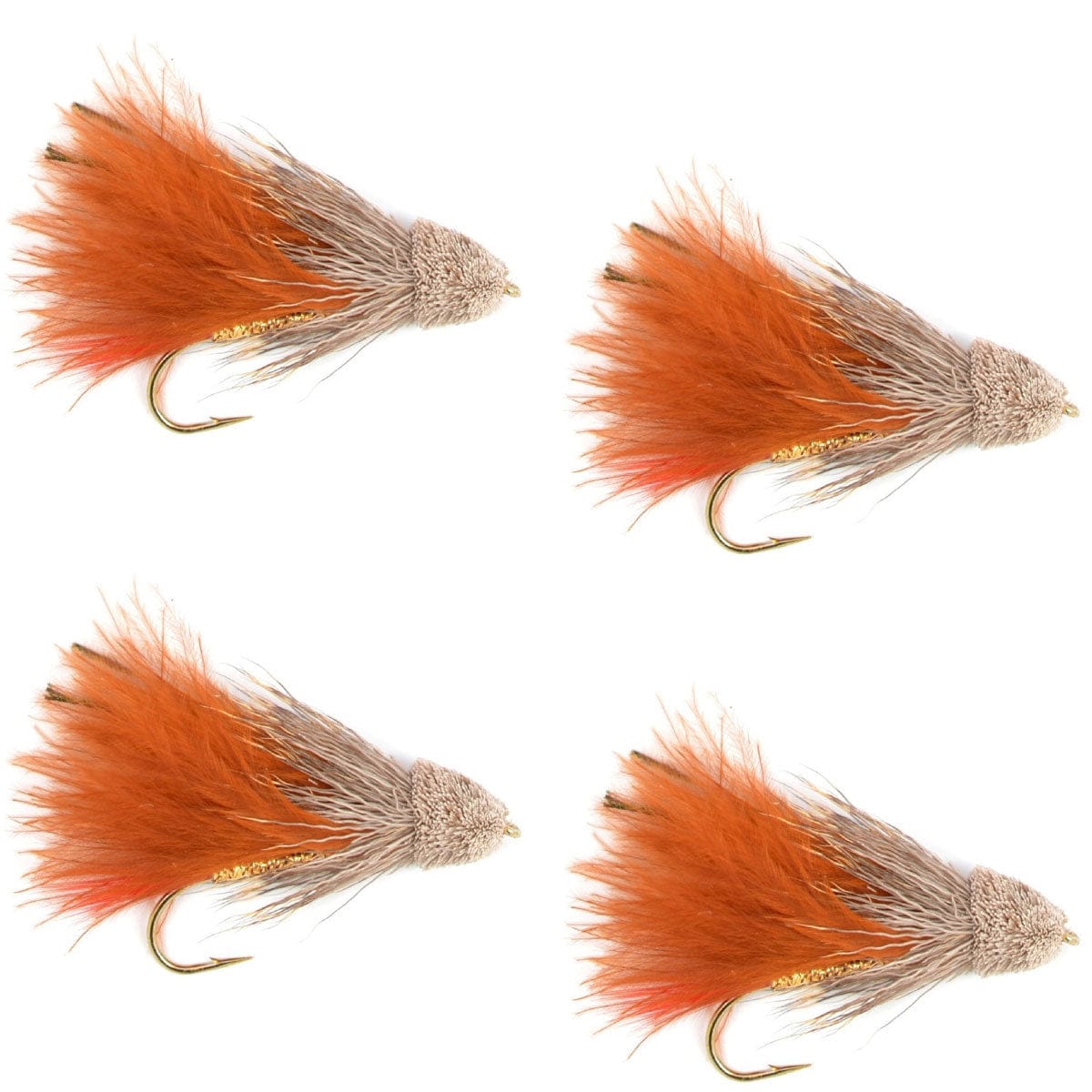 The Fly Fishing Place Trout Wet Flies Brown Marabou Muddler Minnow Streamer Flies - 4 Fly Fishing Flies - Hook Size 4
