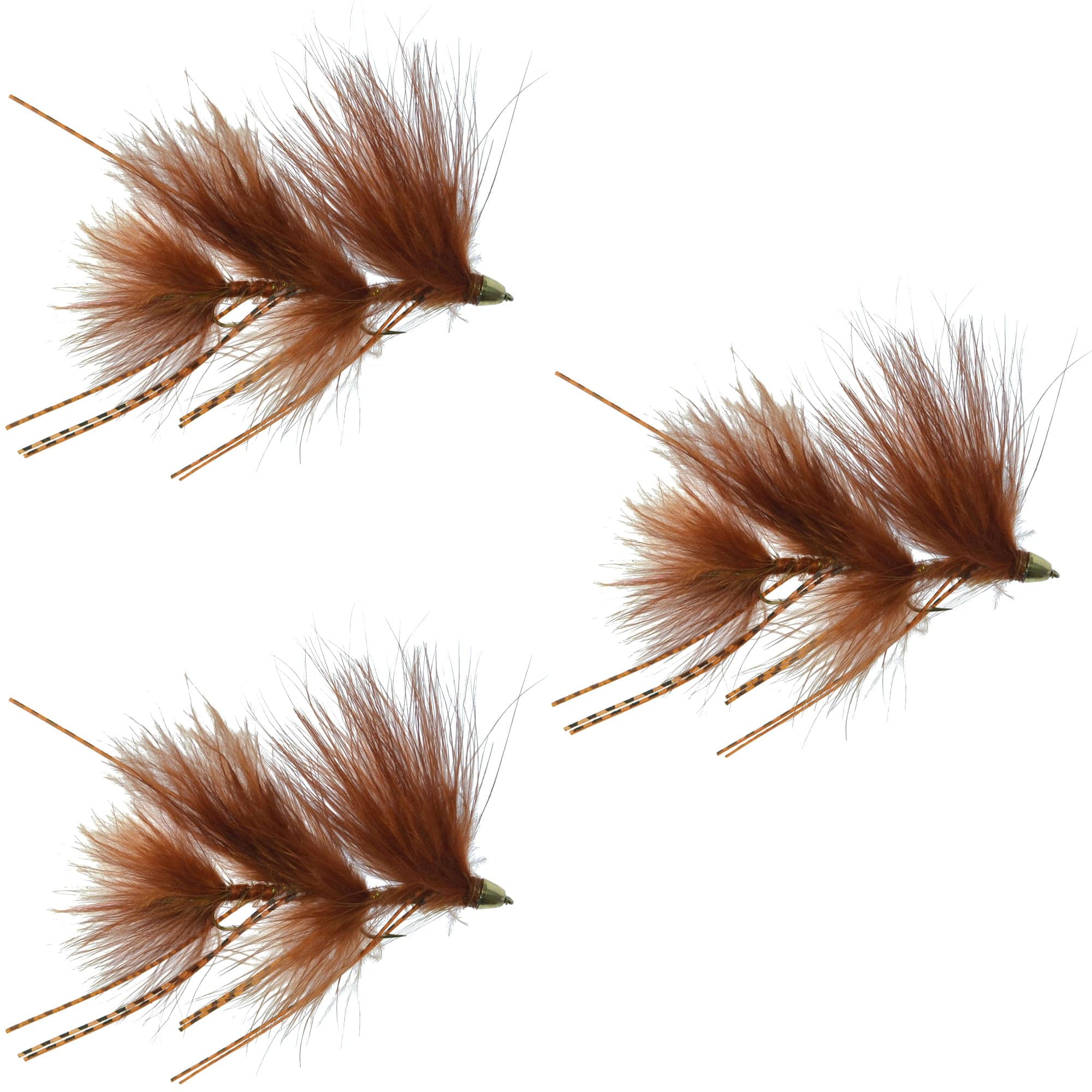 The Fly Fishing Place Trout Wet Flies Circus Peanut Envy Streamer Brown - Size 6 - Articulated - Set of 3