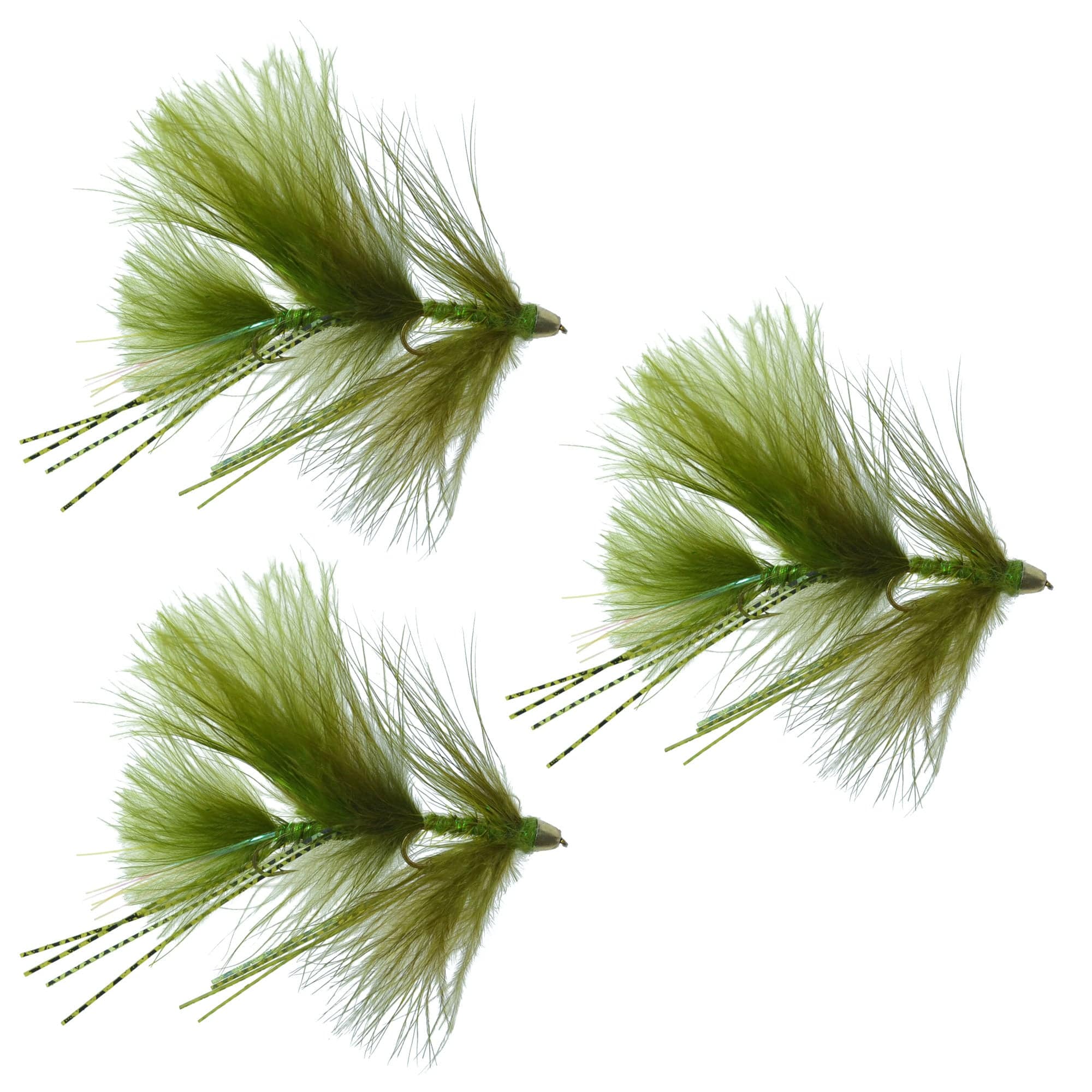 The Fly Fishing Place Trout Wet Flies Circus Peanut Envy Streamer Olive - Size 6 - Articulated Fishing Flies - Set of 3