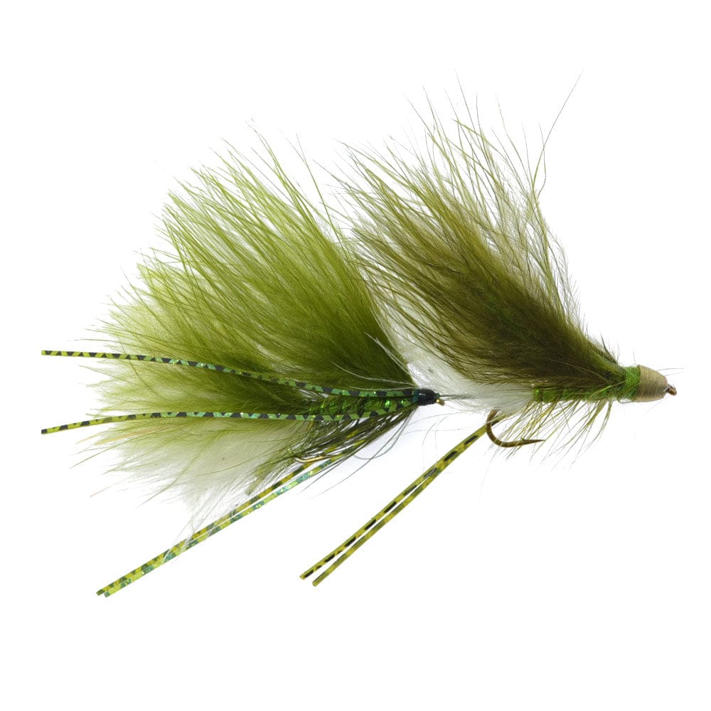 The Fly Fishing Place Trout Wet Flies Circus Peanut Envy Streamer Olive/White - Size 6 - Articulated - Set of 3 - Hook Size 6