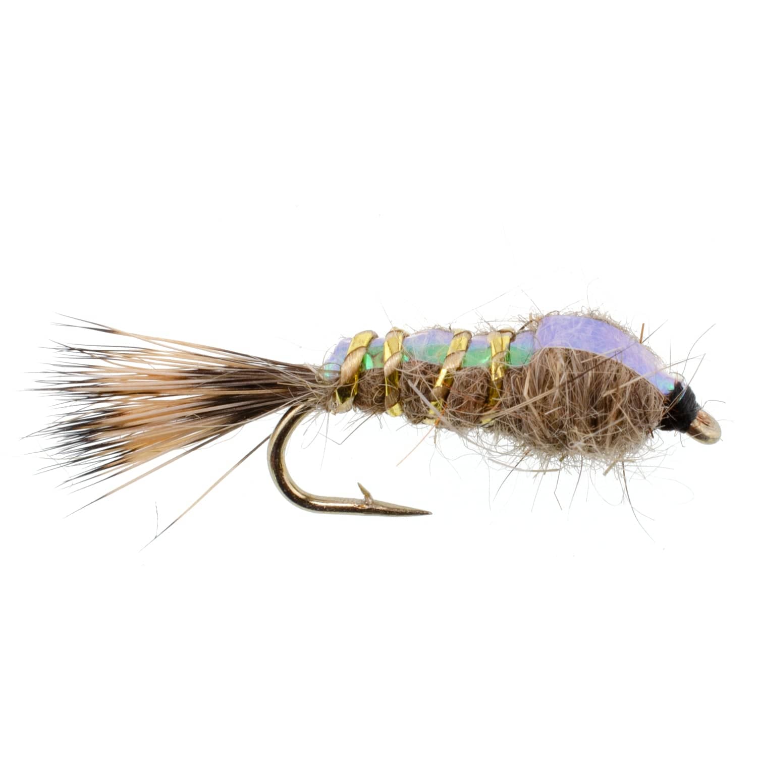 The Fly Fishing Place Trout Wet Flies Classic Weighted Flashback Gold Ribbed Hares Ear Nymph - Set of 6 Flies - Size 18