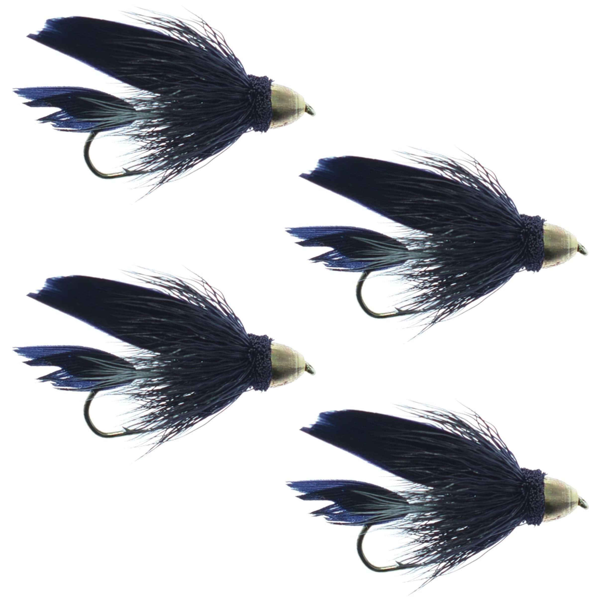 The Fly Fishing Place Trout Wet Flies Cone Head Black Muddler Minnow Fly Fishing Flies - Classic Streamers - Set of 4 Flies Hook Size 6