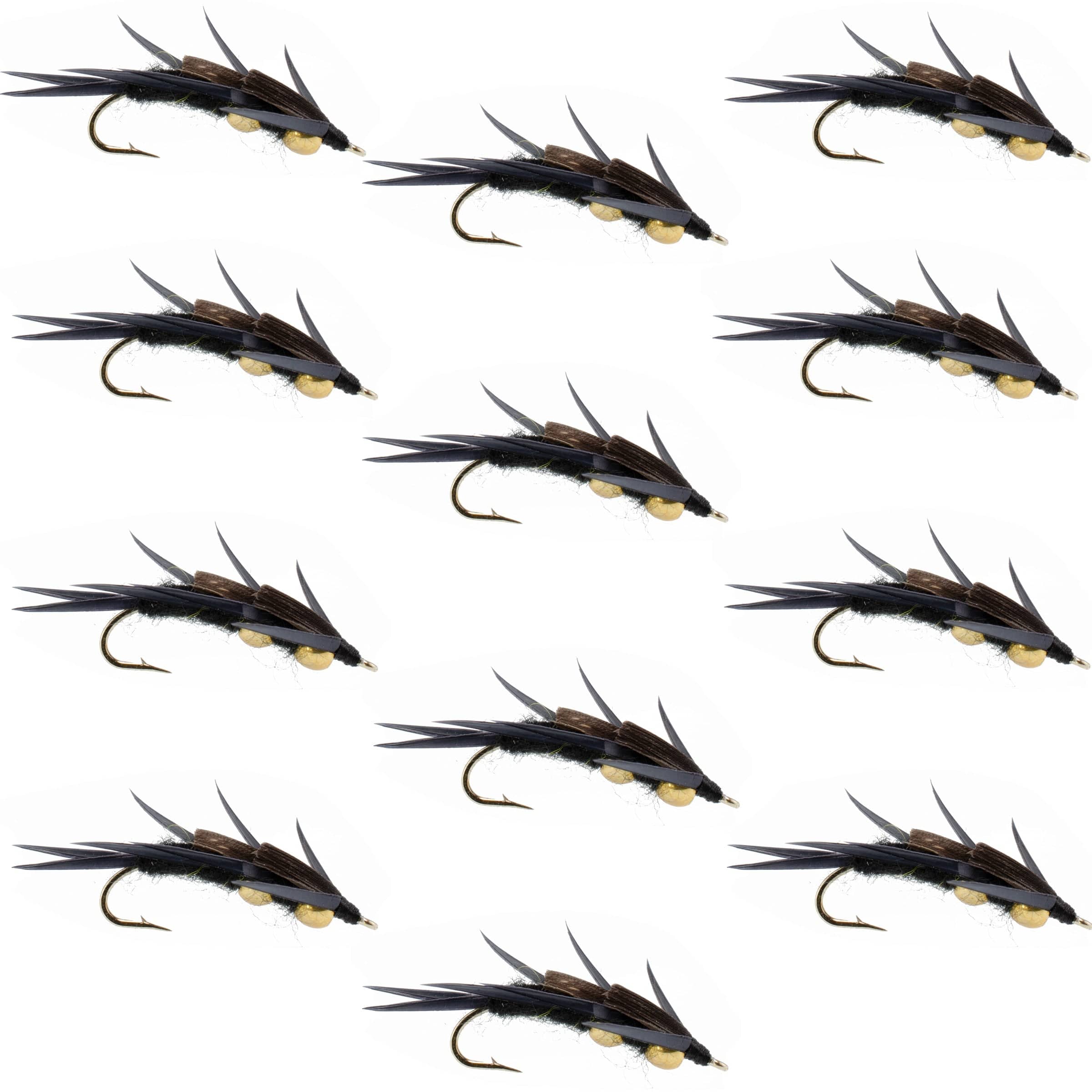 The Fly Fishing Place Trout Wet Flies Double Bead Black Stone Fly with Black Biot Legs - Stonefly Wet Fly - 1 Dozen Flies Hook Size 6