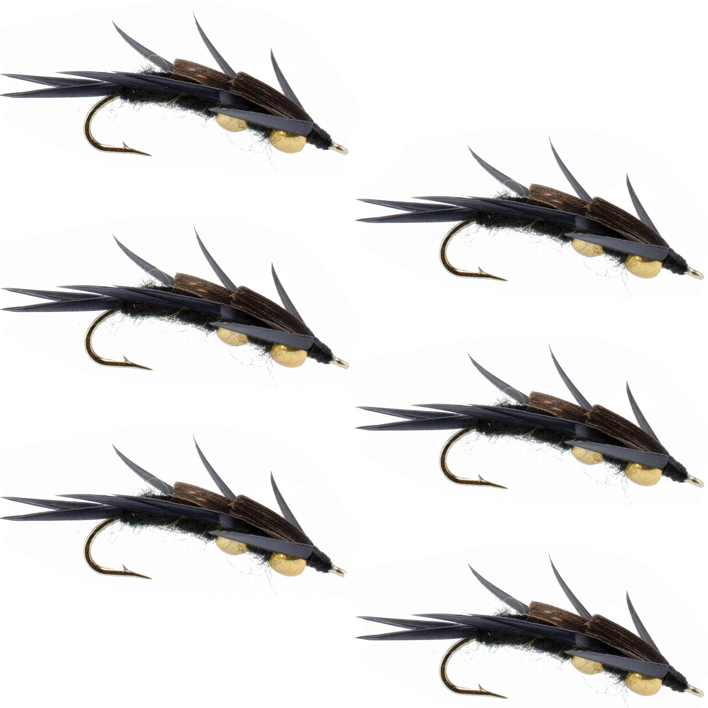 The Fly Fishing Place Trout Wet Flies Double Bead Black Stone Fly with Black Biot Legs - Stonefly Wet Fly - 6 Flies Hook Size 10