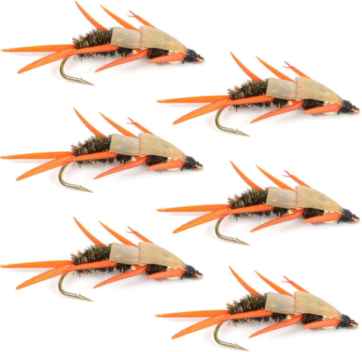 The Fly Fishing Place Trout Wet Flies Double Bead Peacock Stonefly Nymph with Amber Biot Legs Fly Fishing Flies - Trout and Bass Wet Fly Pattern - 6 Flies Hook Size 10