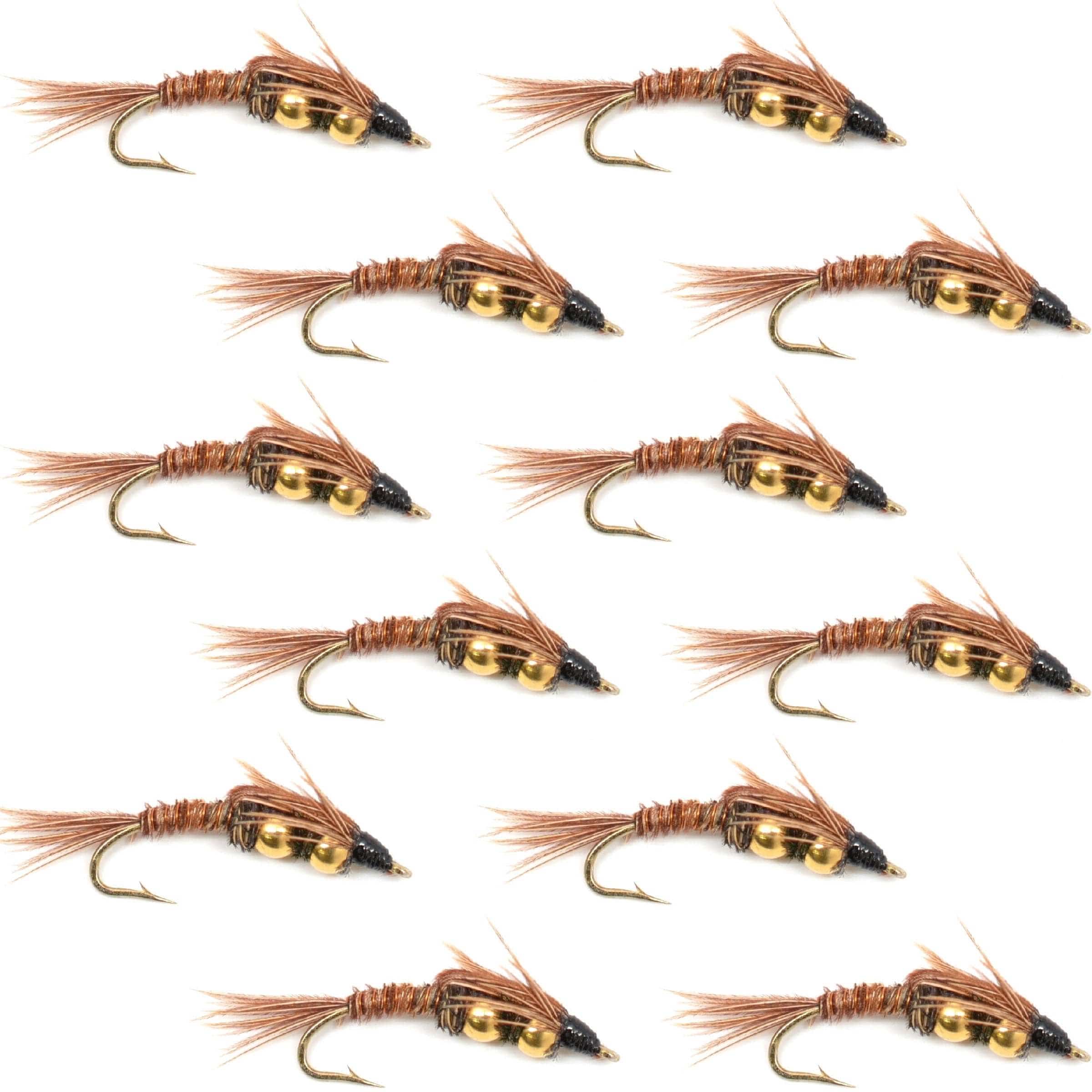 The Fly Fishing Place Trout Wet Flies Double Bead Pheasant Tail Nymph Fly Fishing Flies -  1 Dozen Flies Hook Size 14