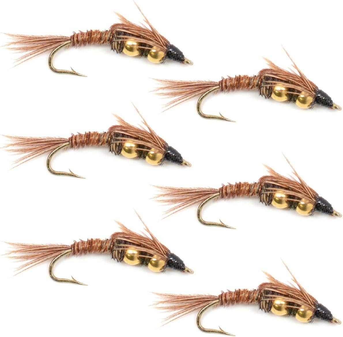 The Fly Fishing Place Trout Wet Flies Double Bead Pheasant Tail Nymph Fly Fishing Flies -  6 Flies Hook Size 8