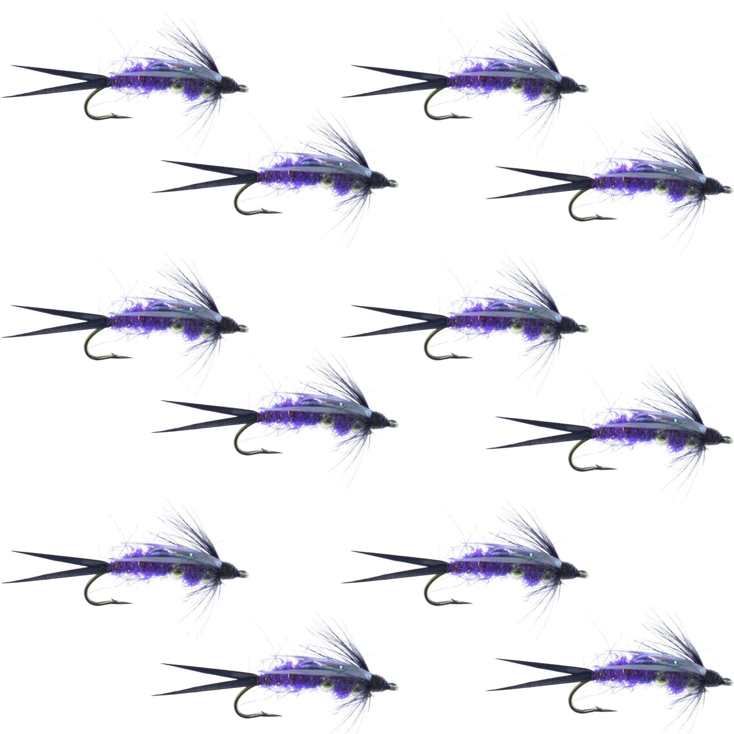 The Fly Fishing Place Trout Wet Flies Double Bead Purple Psycho Prince Nymph Fly Fishing Flies - 1 Dozen Flies Hook Size 10