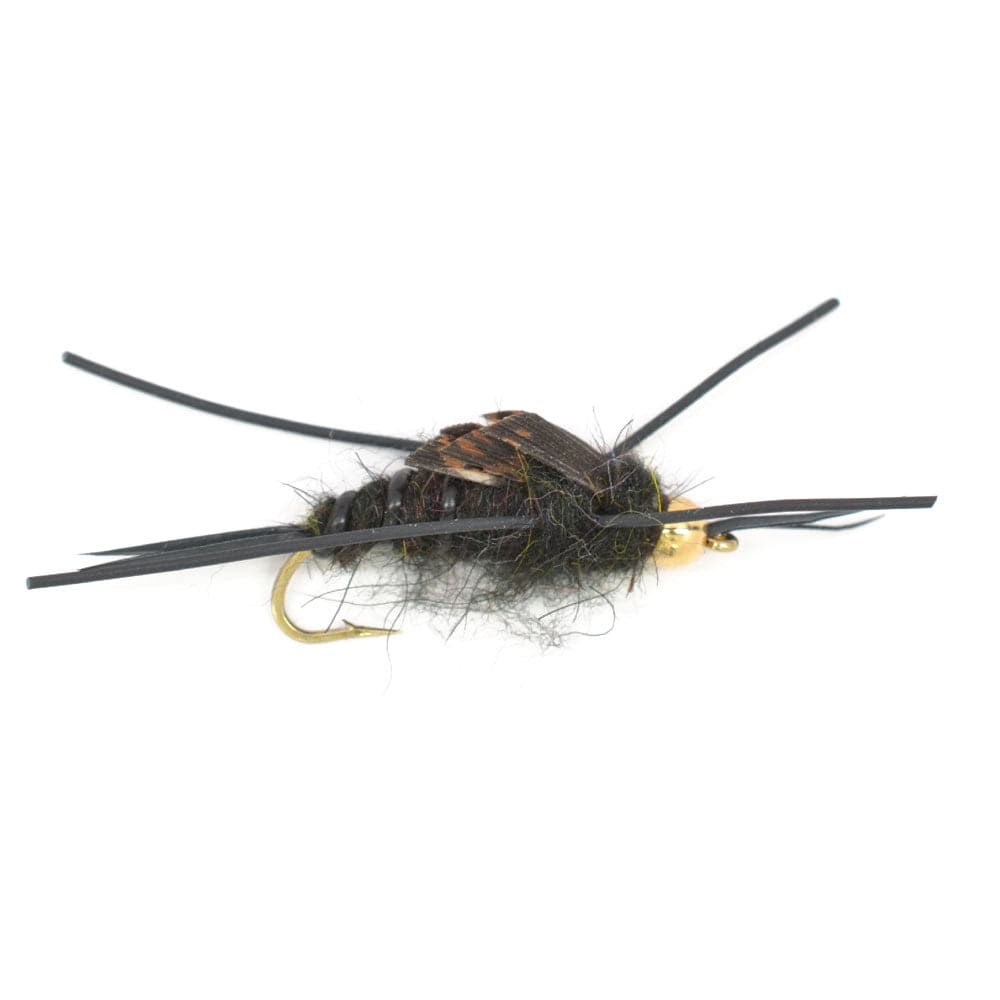 The Fly Fishing Place Trout Wet Flies Gold Bead Kaufmann's Black Stone Fly with Rubber Legs - Stonefly Wet Fly - 6 Flies Hook Size 8