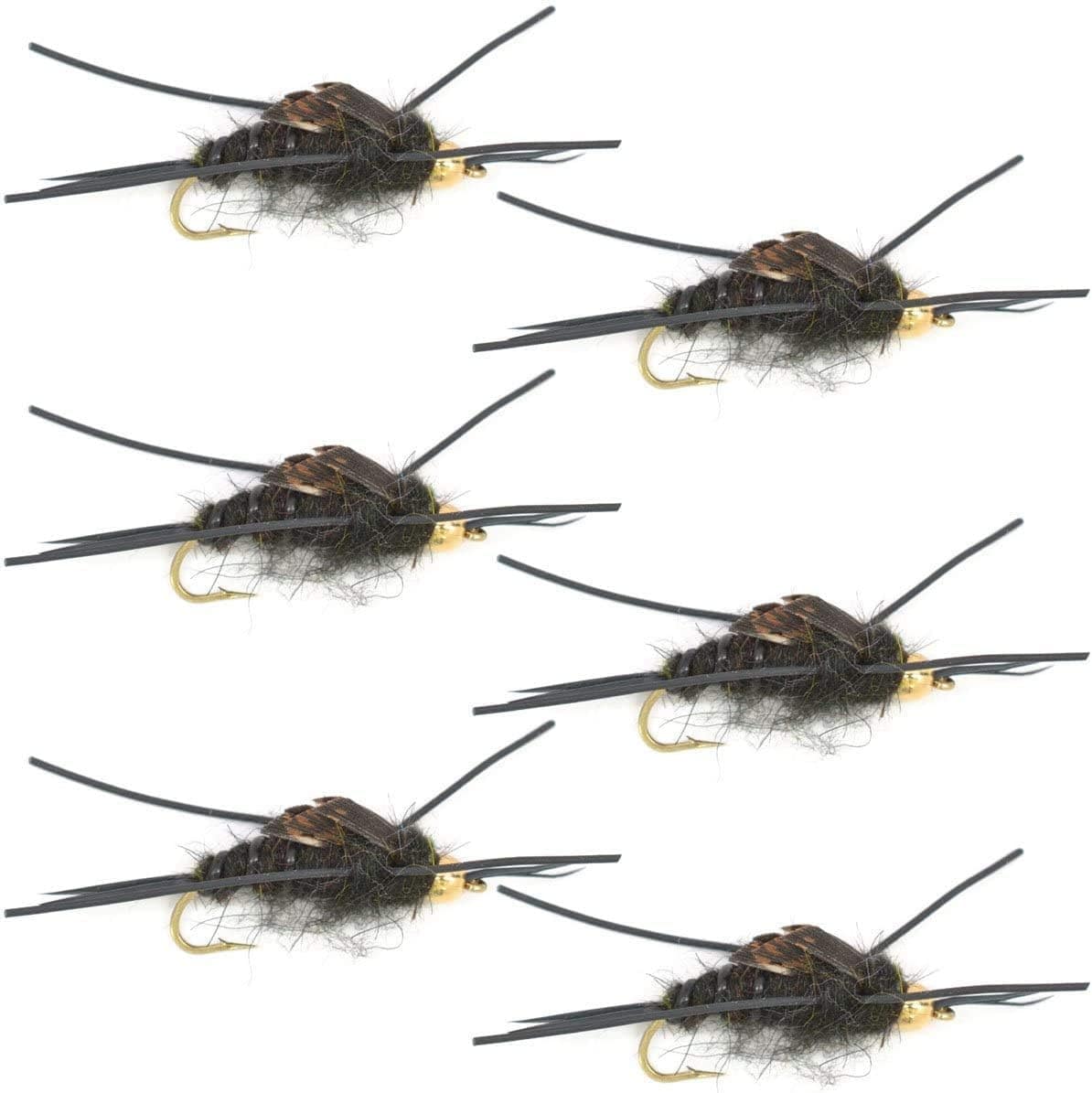 The Fly Fishing Place Trout Wet Flies Gold Bead Kaufmann's Black Stone Fly with Rubber Legs - Stonefly Wet Fly - 6 Flies Hook Size 8