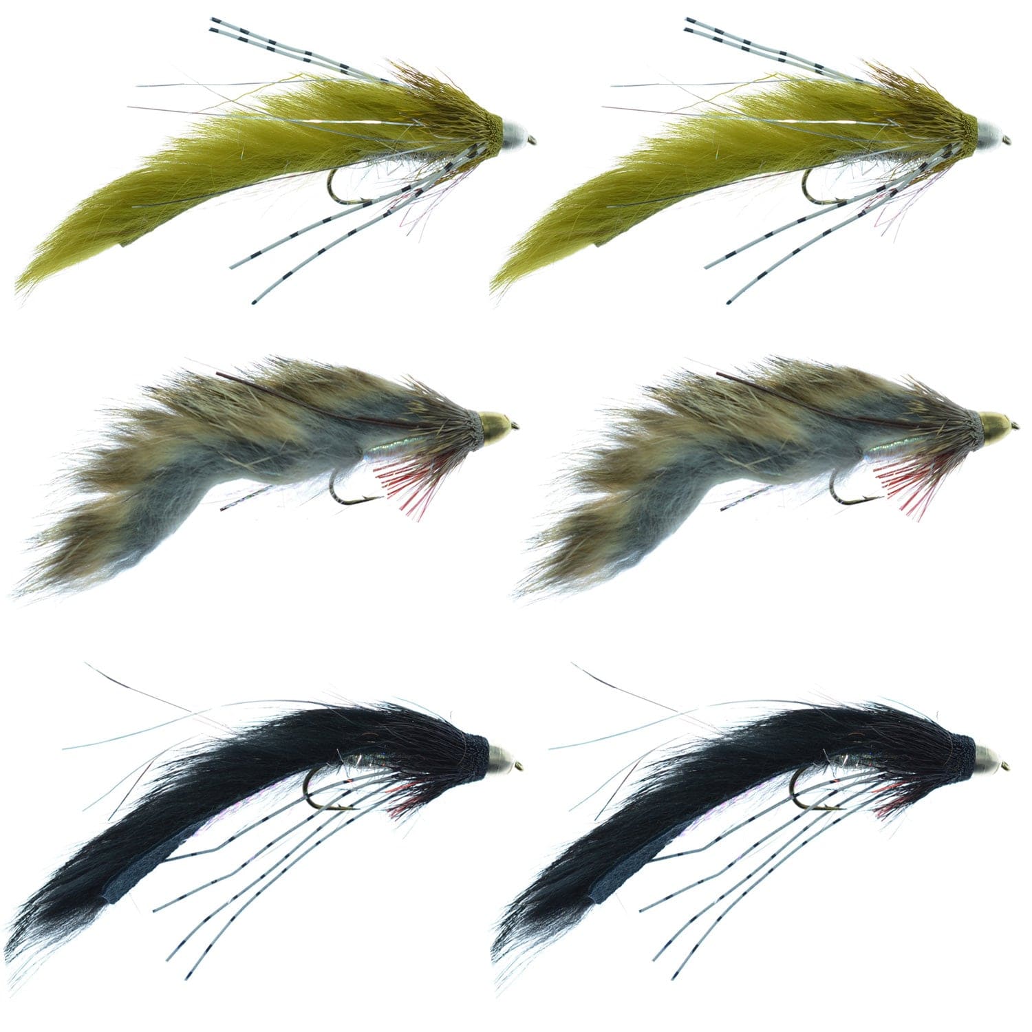 The Fly Fishing Place Trout Wet Flies Muddy Buddy Zuddler Cone Head Lunchables Streamer Fly Fishing Flies Assortment - Bass and Big Trout Streamer Fly Collection - 6 Flies Size 4