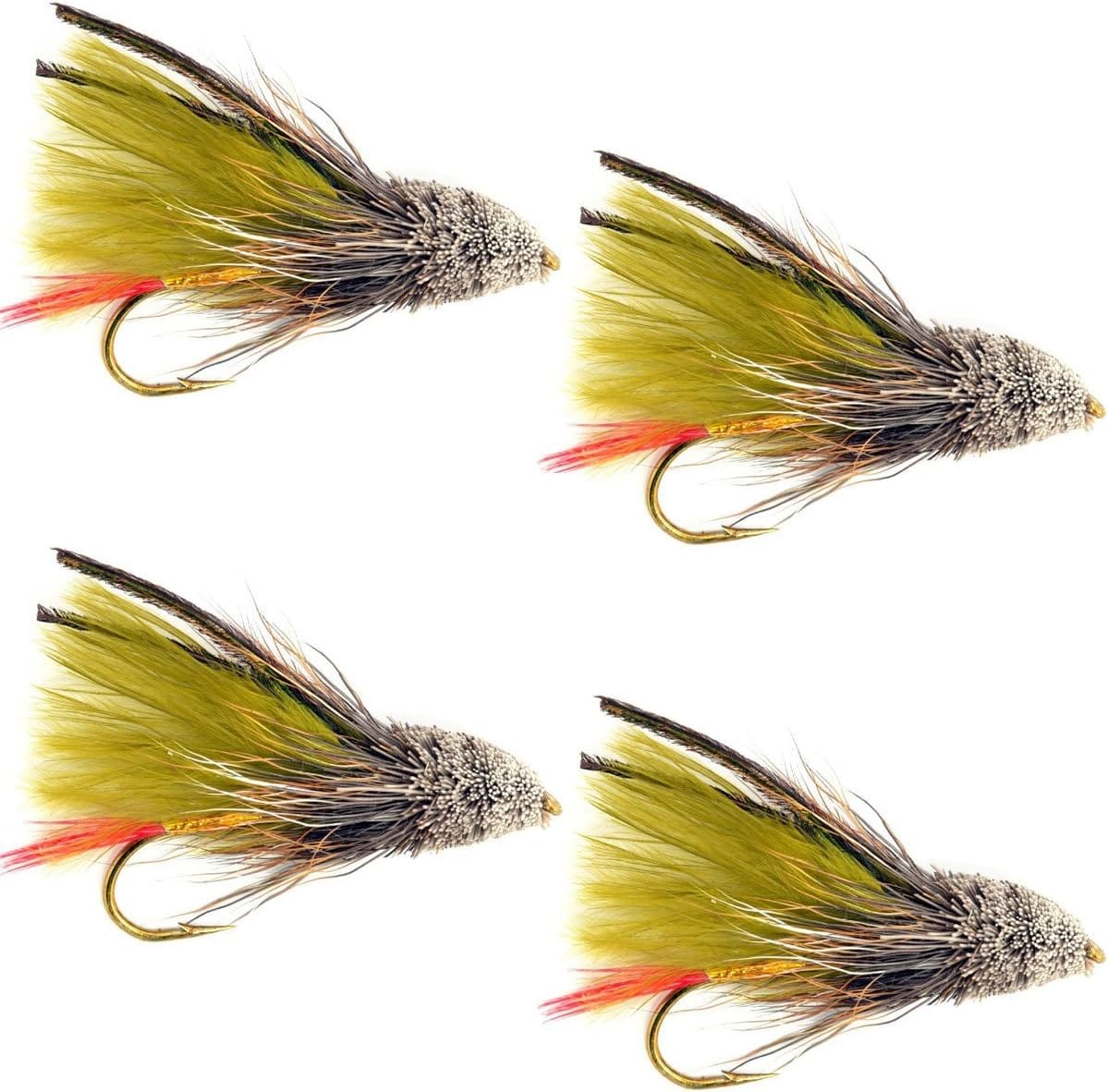 The Fly Fishing Place Trout Wet Flies Olive Marabou Muddler Minnow Streamer Flies - 4 Fly Fishing Flies - Hook Size 8