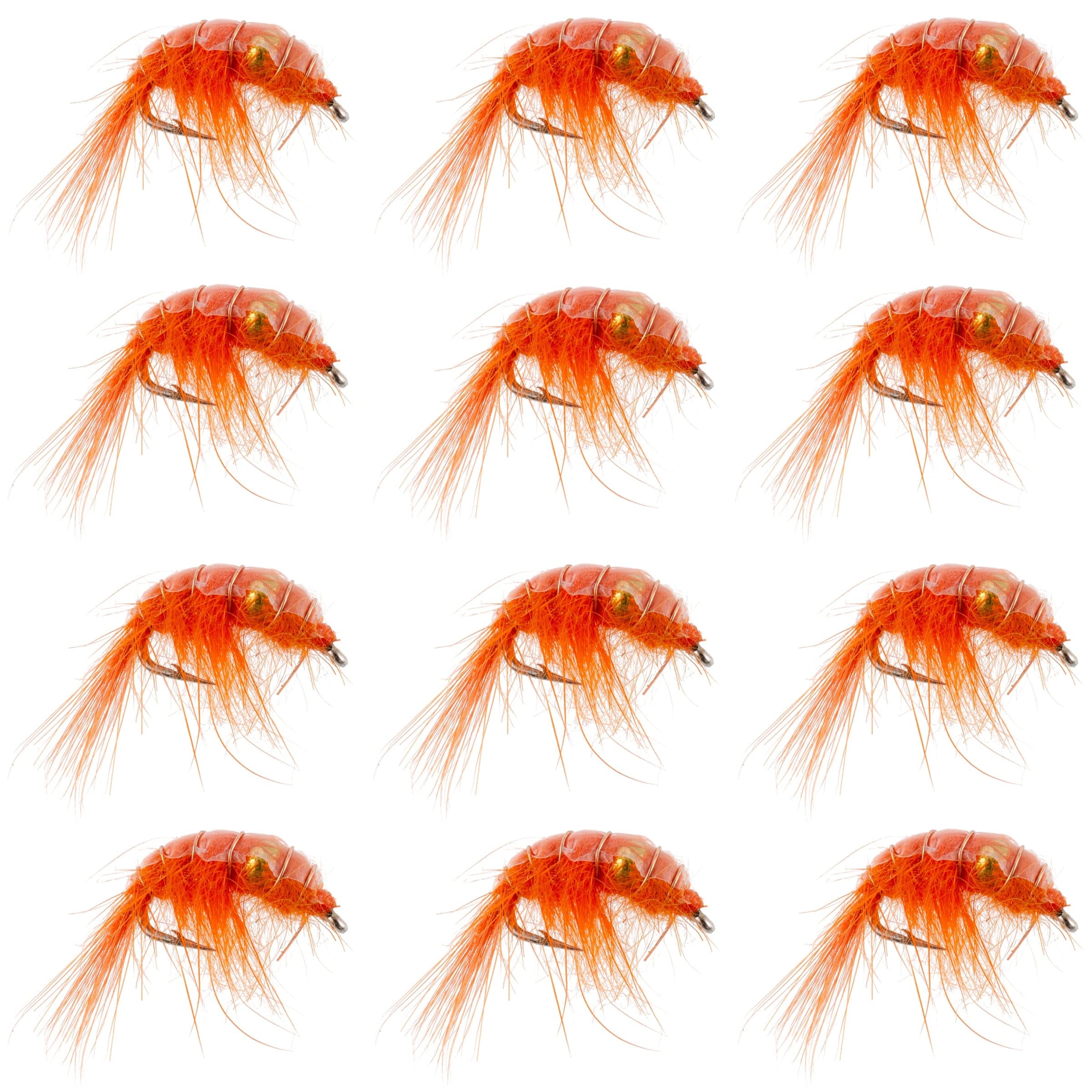 The Fly Fishing Place Trout Wet Flies Orange Beaded Shrimp Scud Pattern - 1 Dozen Size 12 - Tailwater Lake Fly Fishing Nymph Flies