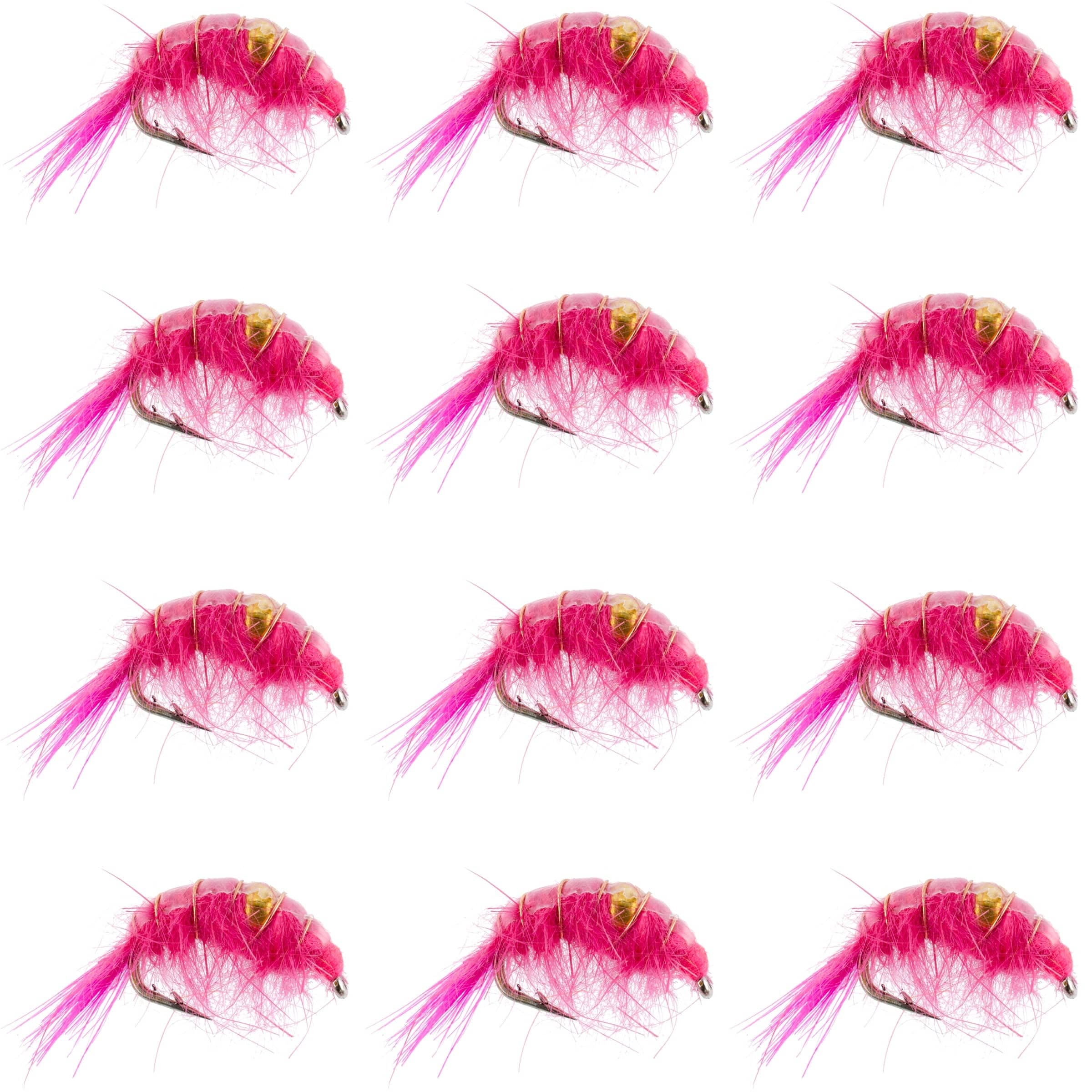 The Fly Fishing Place Trout Wet Flies Pink Beaded Shrimp Scud Pattern - 1 Dozen Size 12 - Tailwater Lake Fly Fishing Nymph Flies