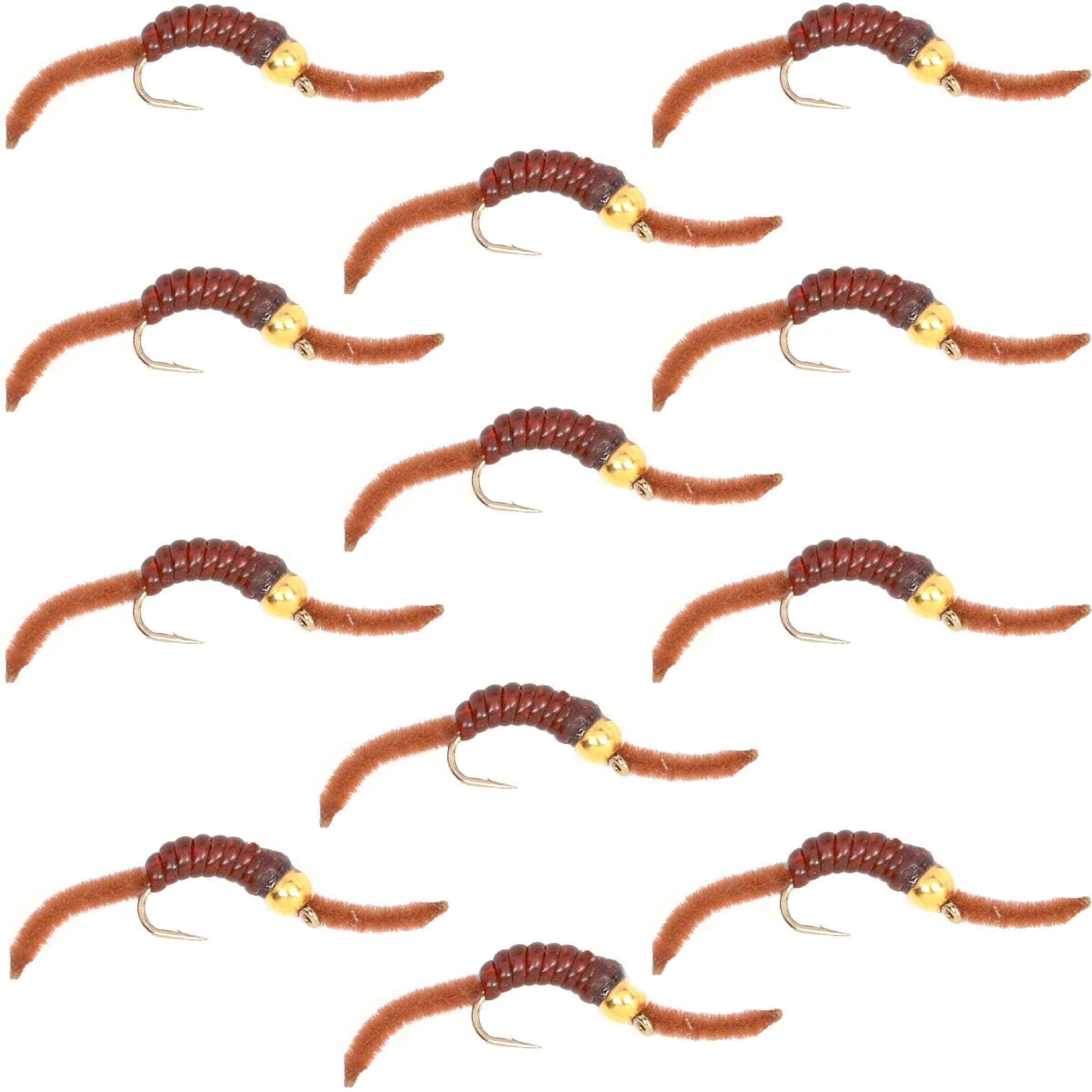 The Fly Fishing Place Trout Wet Flies San Juan Bead Head Power Worm Brown V-Rib - 1 Dozen Hook Size 14