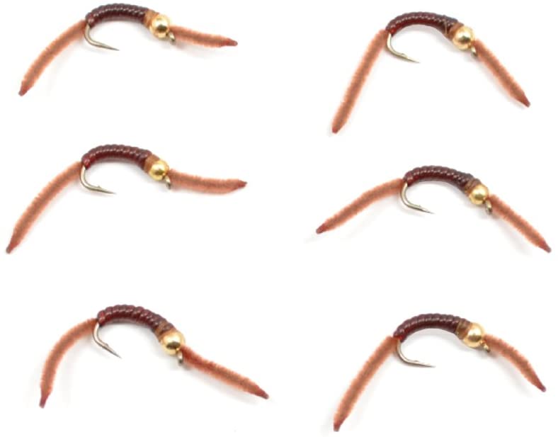 The Fly Fishing Place Trout Wet Flies San Juan Bead Head Power Worm Brown V-Rib - 6 Flies Hook Size 10