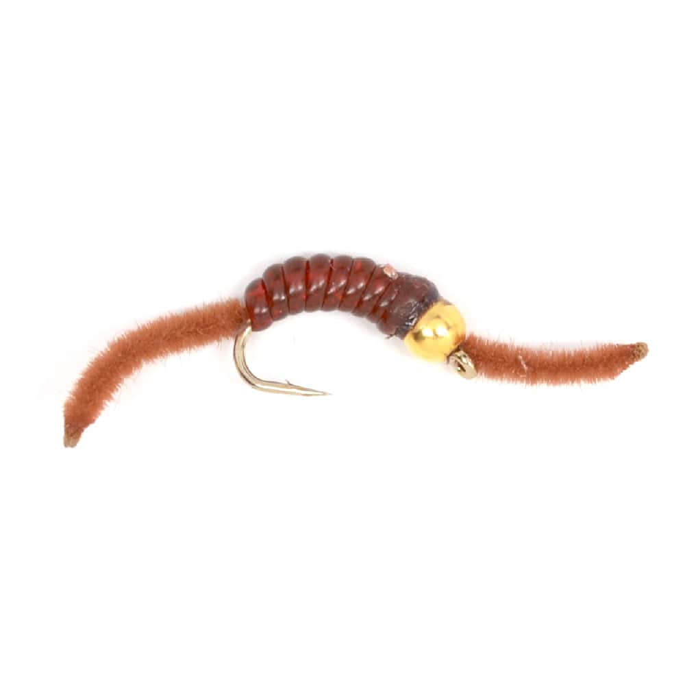 The Fly Fishing Place Trout Wet Flies San Juan Bead Head Power Worm Brown V-Rib - 6 Flies Hook Size 12