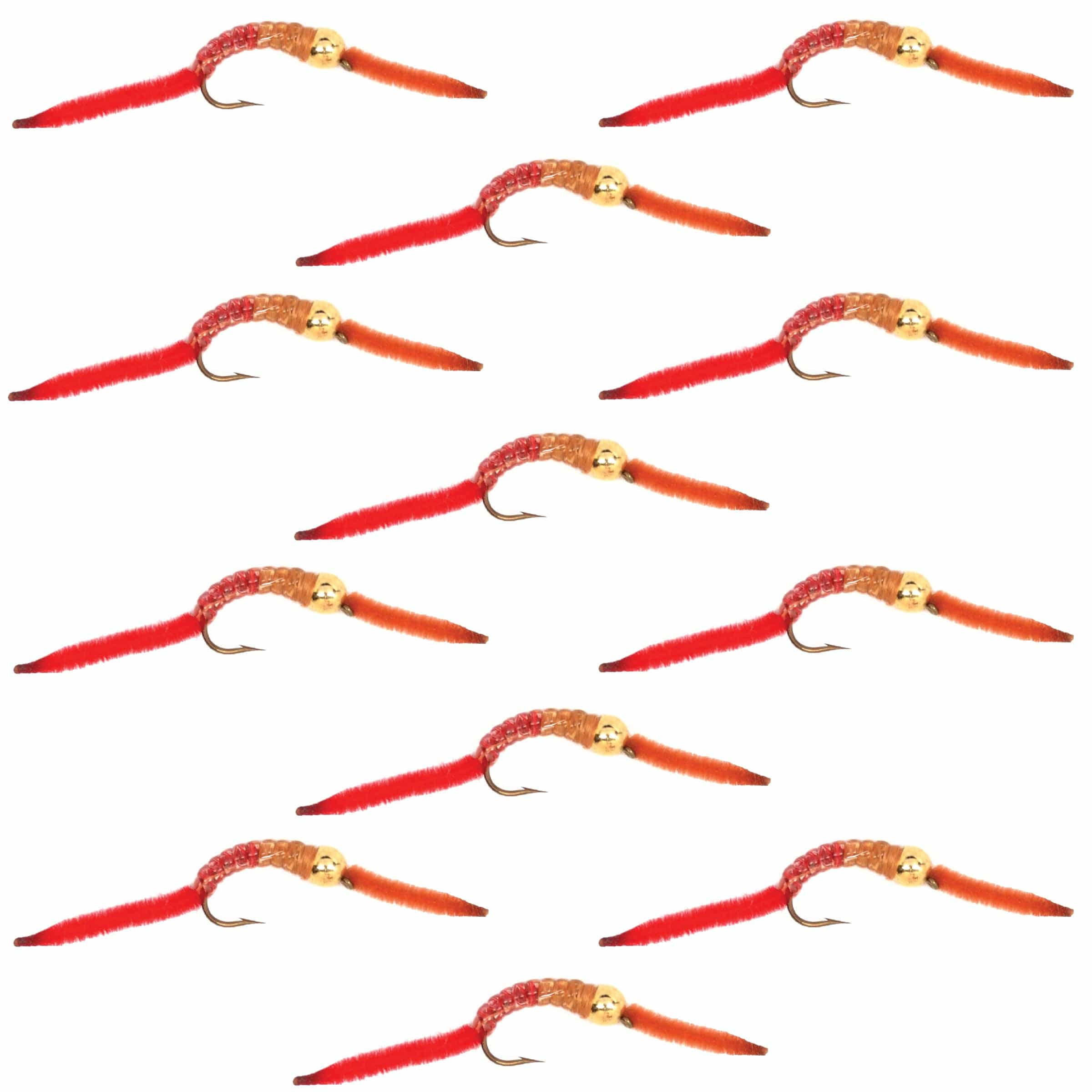 The Fly Fishing Place Trout Wet Flies San Juan Worm Bead Head Power Worm Half and Half V-Rib - 1 Dozen Nymph Flies Hook Size 12