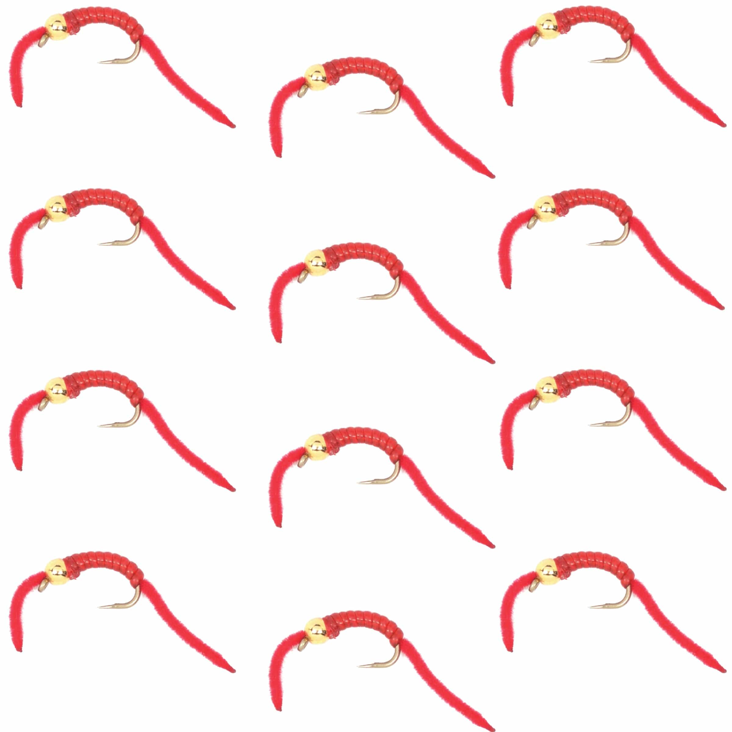 The Fly Fishing Place Trout Wet Flies San Juan Worm Bead Head Power Worm Red V-Rib - 1 Dozen Nymph Flies Hook Size 12