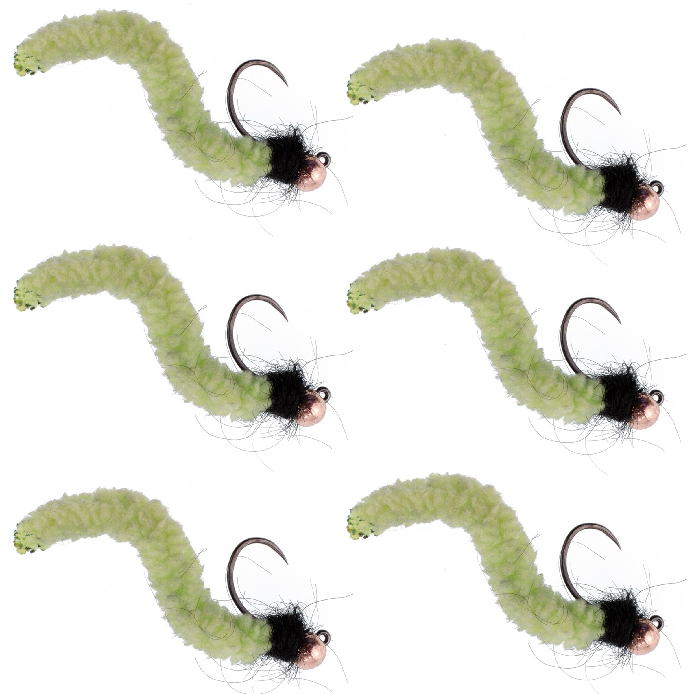 The Fly Fishing Place Trout Wet Flies Tungsten Bead Chartreuse Wormy Mop Fly Tactical Jig Czech Euro Nymph Barbless Fly - 6 Flies Size 12