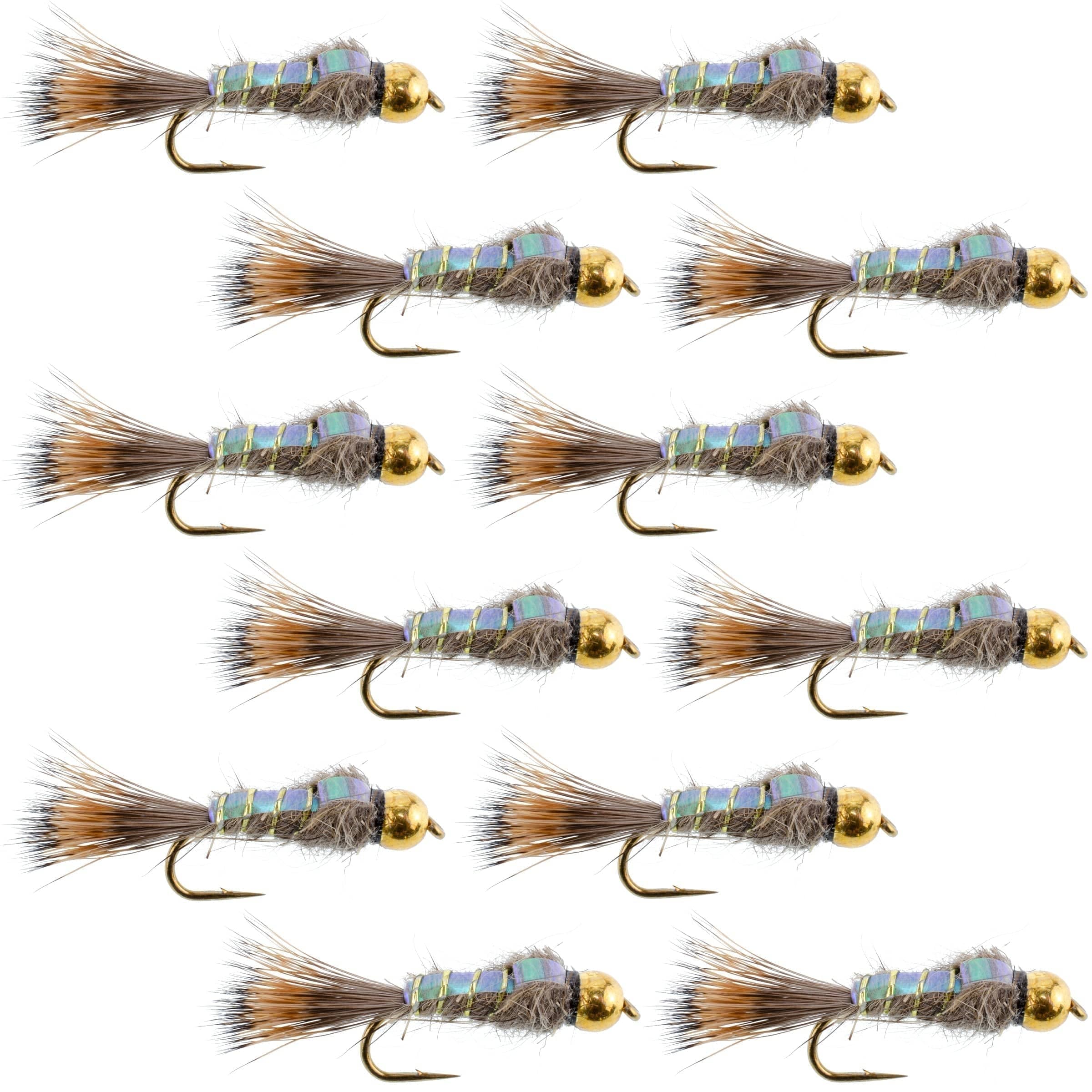 The Fly Fishing Place Trout Wet Flies Tungsten Bead Flashback Gold Ribbed Hare's Ear Trout Fly 1 Dozen Nymph Wet Flies Size 12