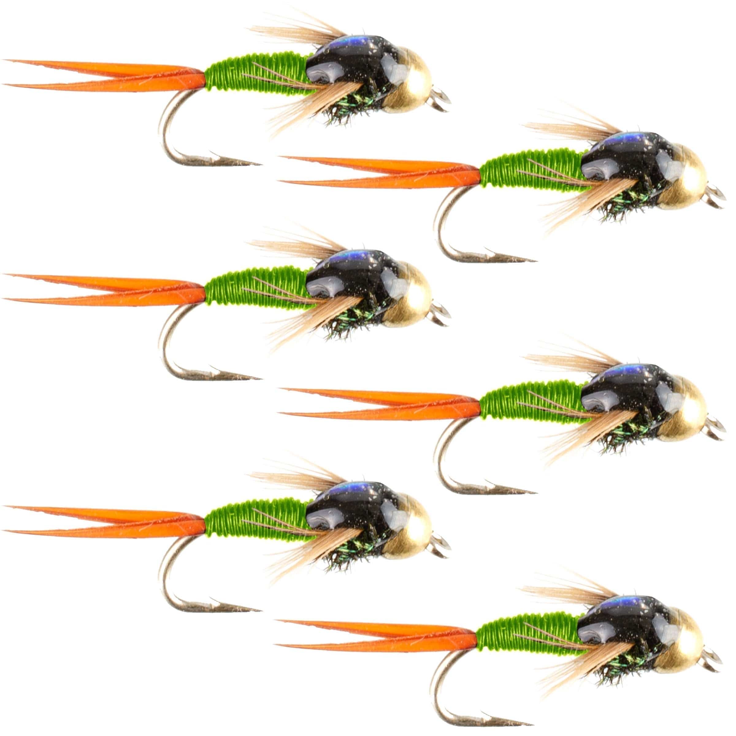 The Fly Fishing Place Trout Wet Flies Tungsten Bead Head Chartreuse Copper John Nymph Fly Fishing Flies - Set of 6 Flies Hook Size 18