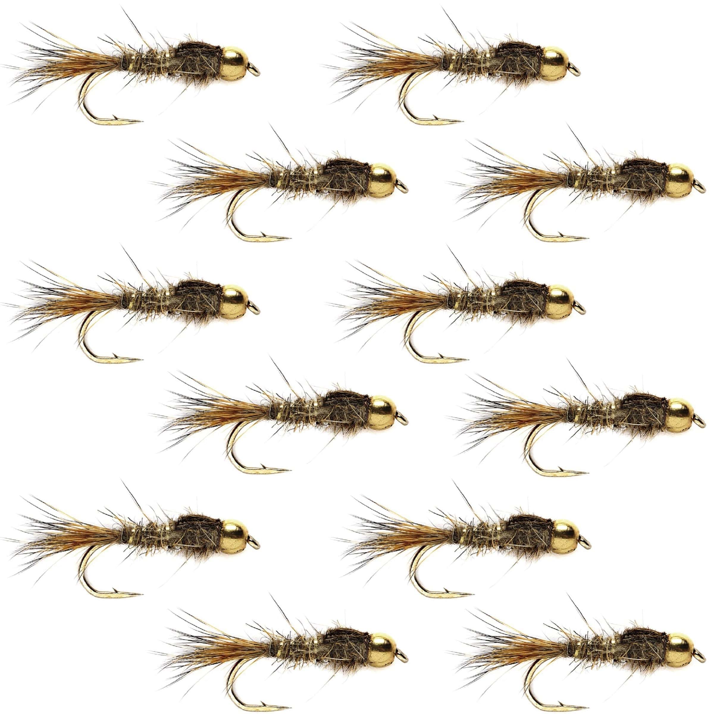 The Fly Fishing Place Trout Wet Flies Tungsten Bead Head Gold Ribbed Hares Ear Nymph 1 Dozen Flies - Size 16