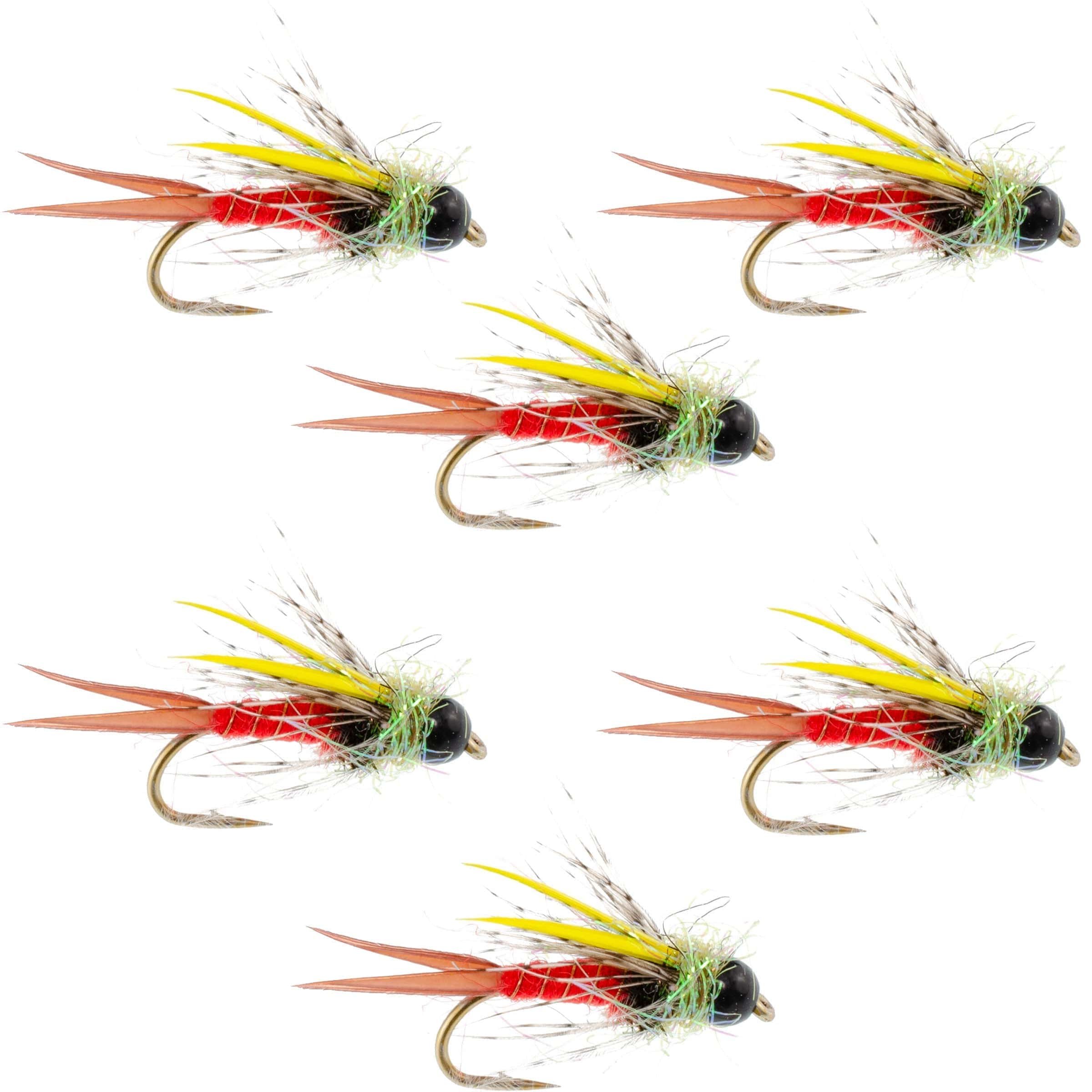 The Fly Fishing Place Trout Wet Flies Tungsten Bead Head Nicks Prince Special Nymph Fly Fishing Flies - Set of 6 Flies Hook Size 14