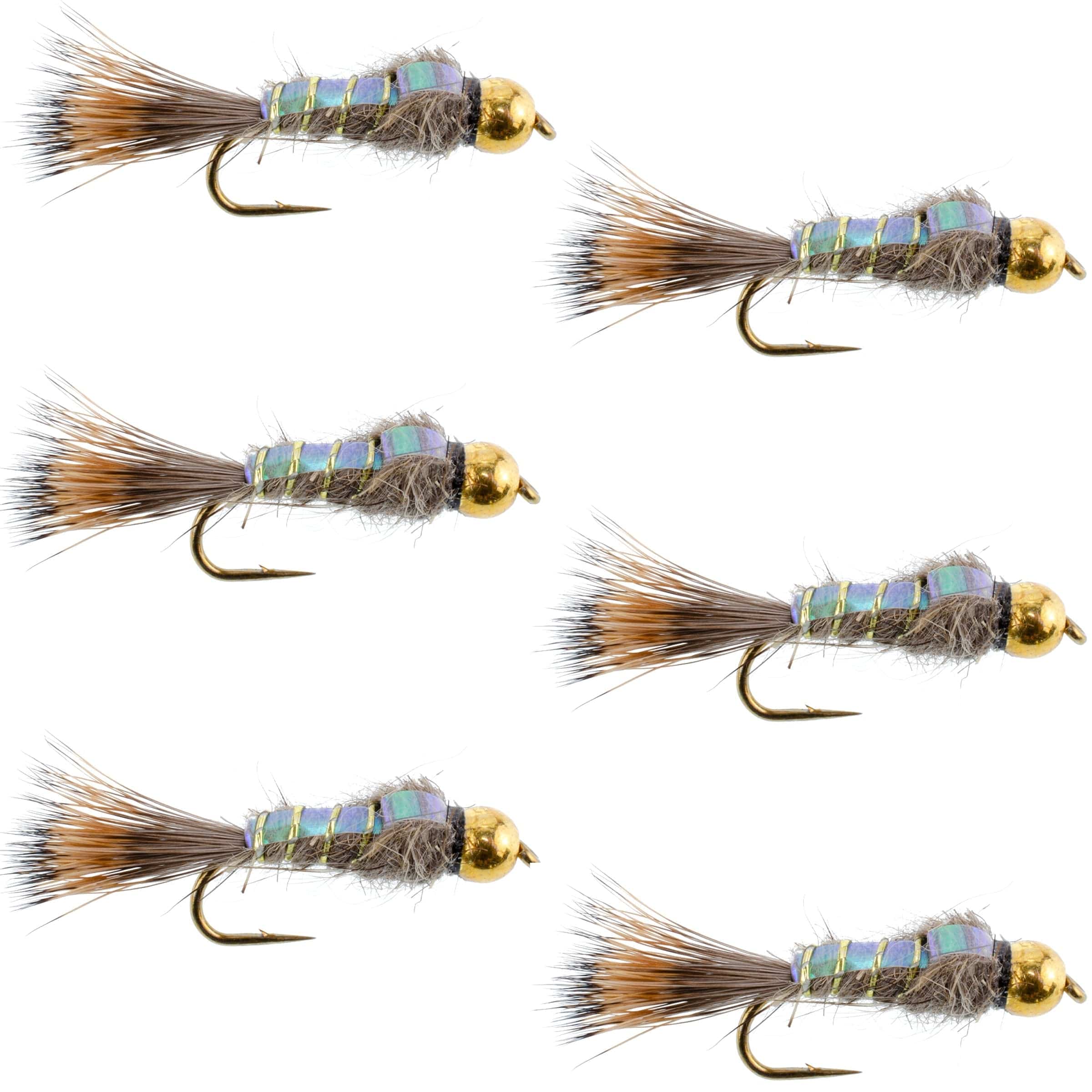 The Fly Fishing Place Trout Wet Flies Tungsten Bead Head Nymph Fly Fishing Flies - Flashback Gold Ribbed Hare's Ear Trout Fly - Nymph Wet Fly - 6 Flies Hook Size 12