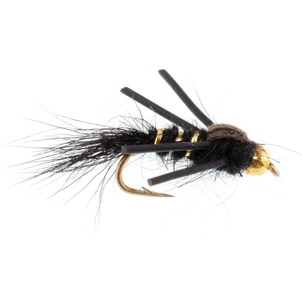 The Fly Fishing Place Trout Wet Flies Tungsten Bead Head Rubber Legs Black Gold-Ribbed Hare's Ear Trout Fly Nymph - 1 Dozen Flies Hook Size 16