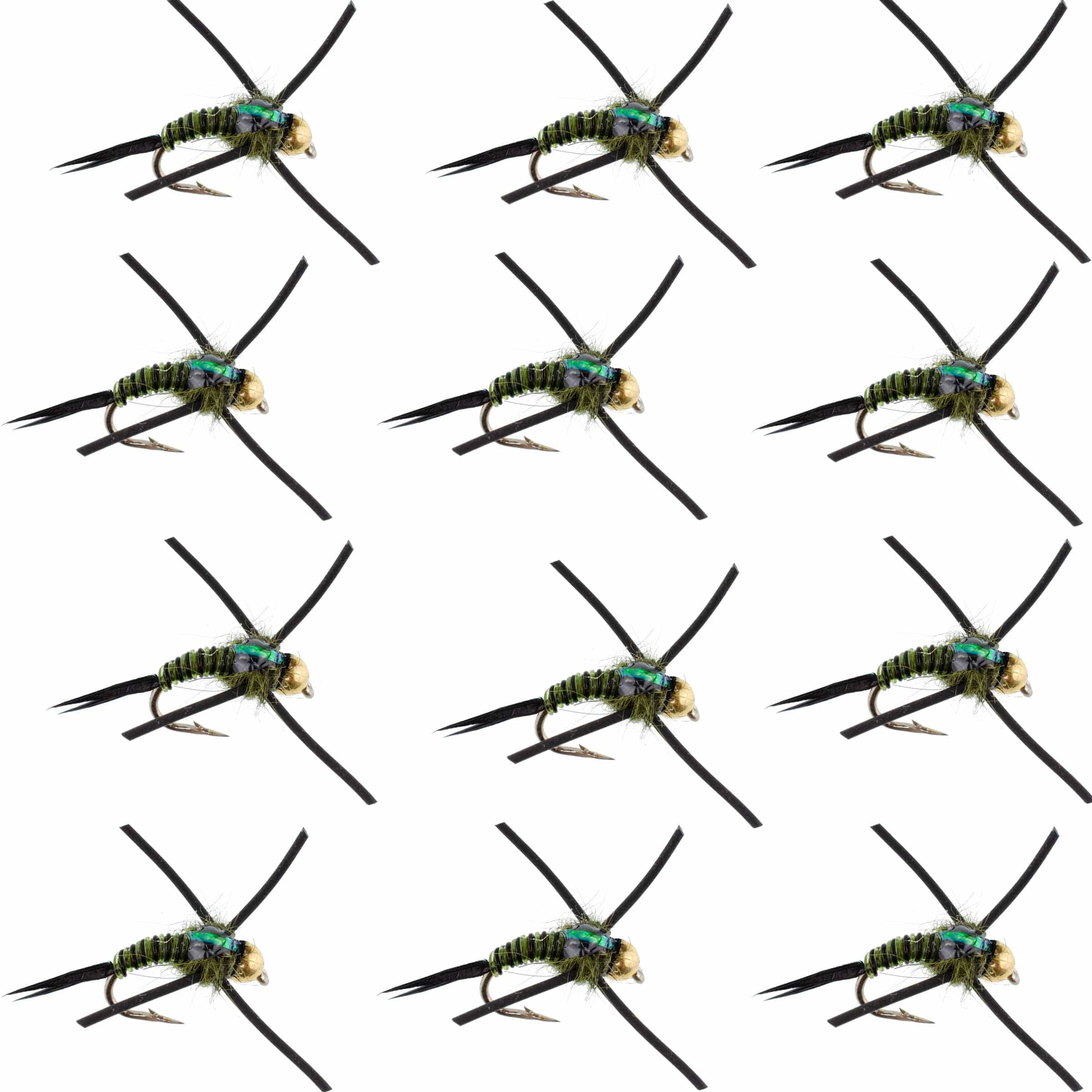 The Fly Fishing Place Trout Wet Flies Tungsten Bead Head Rubber Legs Black Olive Zebra Copper John Nymph Fly Fishing Flies - 1 Dozen Flies Hook Size 16