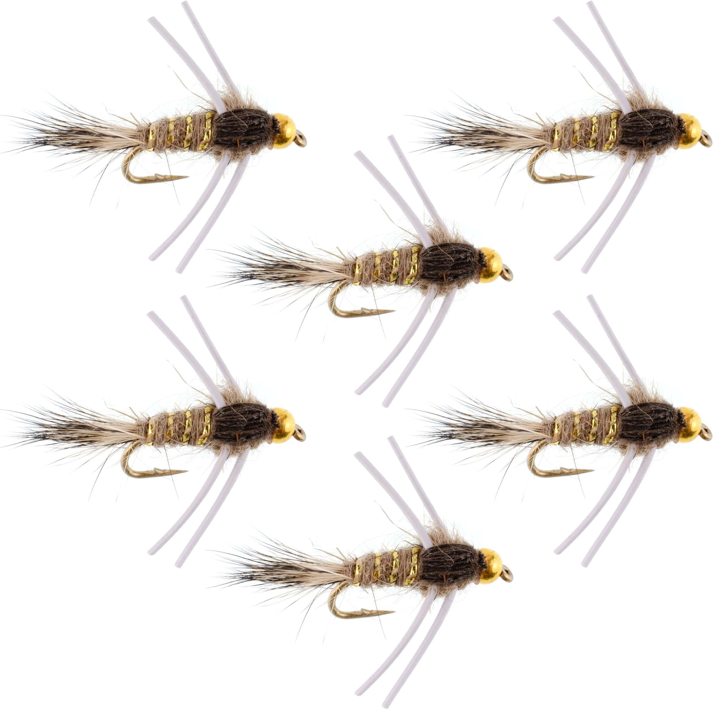 The Fly Fishing Place Trout Wet Flies Tungsten Bead Head Rubber Legs Natural Gold-Ribbed Hare's Ear Trout Fly Nymph - 6 Flies Hook Size 12