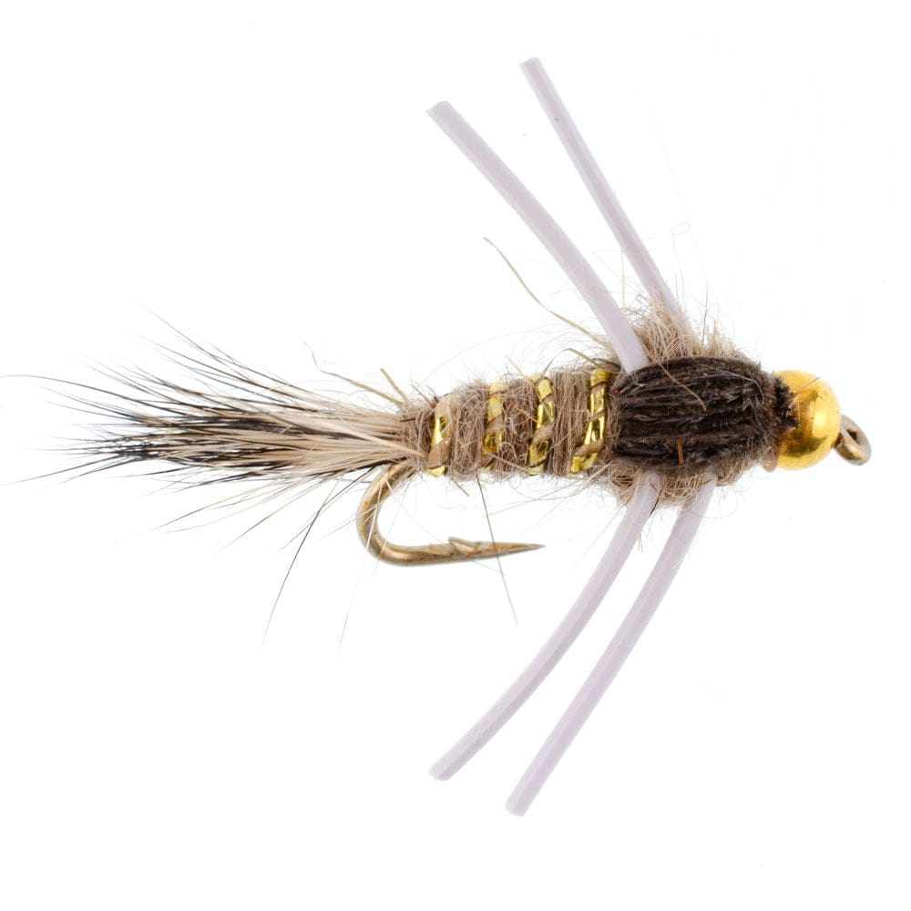 The Fly Fishing Place Trout Wet Flies Tungsten Bead Head Rubber Legs Natural Gold-Ribbed Hare's Ear Trout Fly Nymph - 6 Flies Hook Size 12