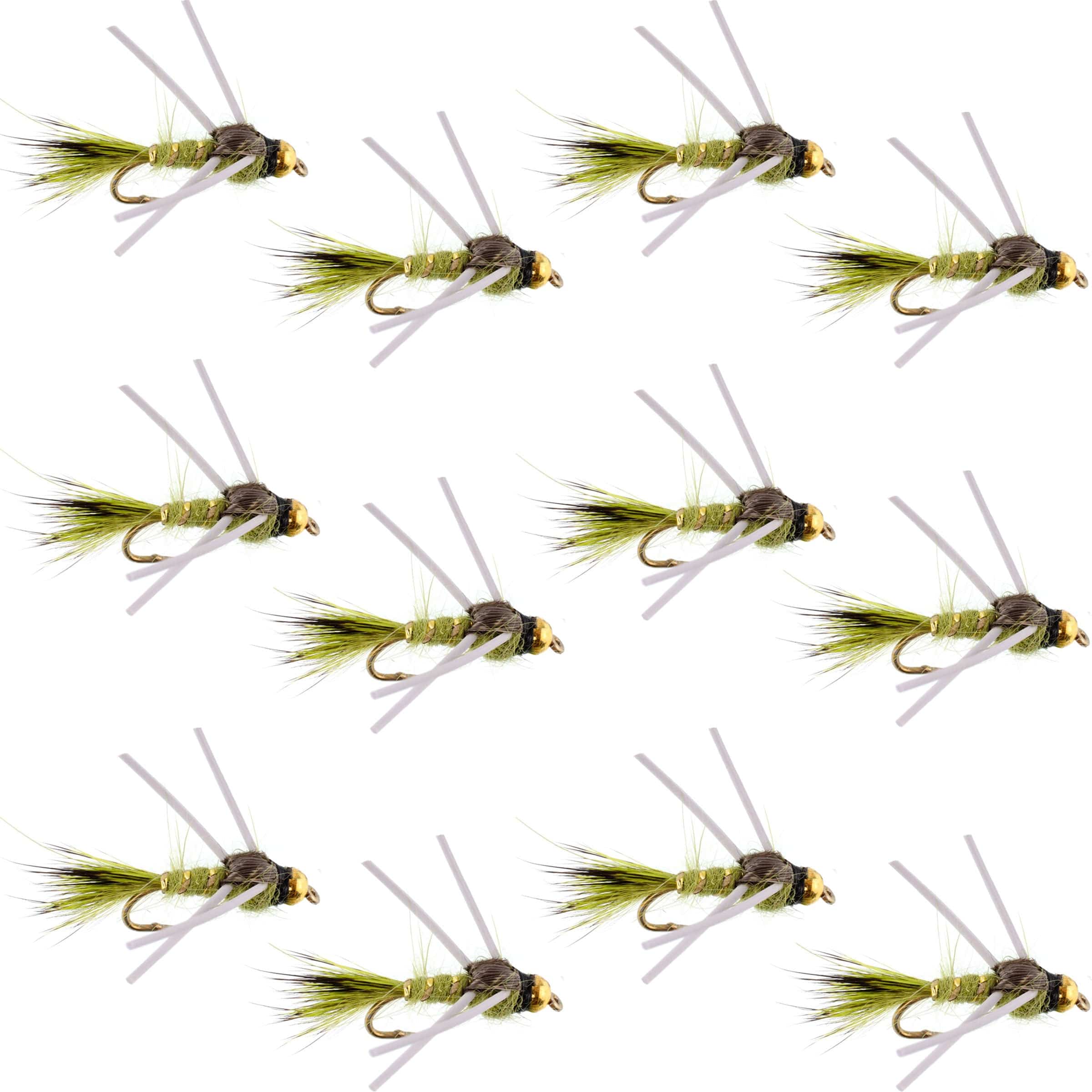 The Fly Fishing Place Trout Wet Flies Tungsten Bead Head Rubber Legs Olive Gold-Ribbed Hare's Ear Trout Fly Nymph - 1 Dozen Flies Hook Size 12