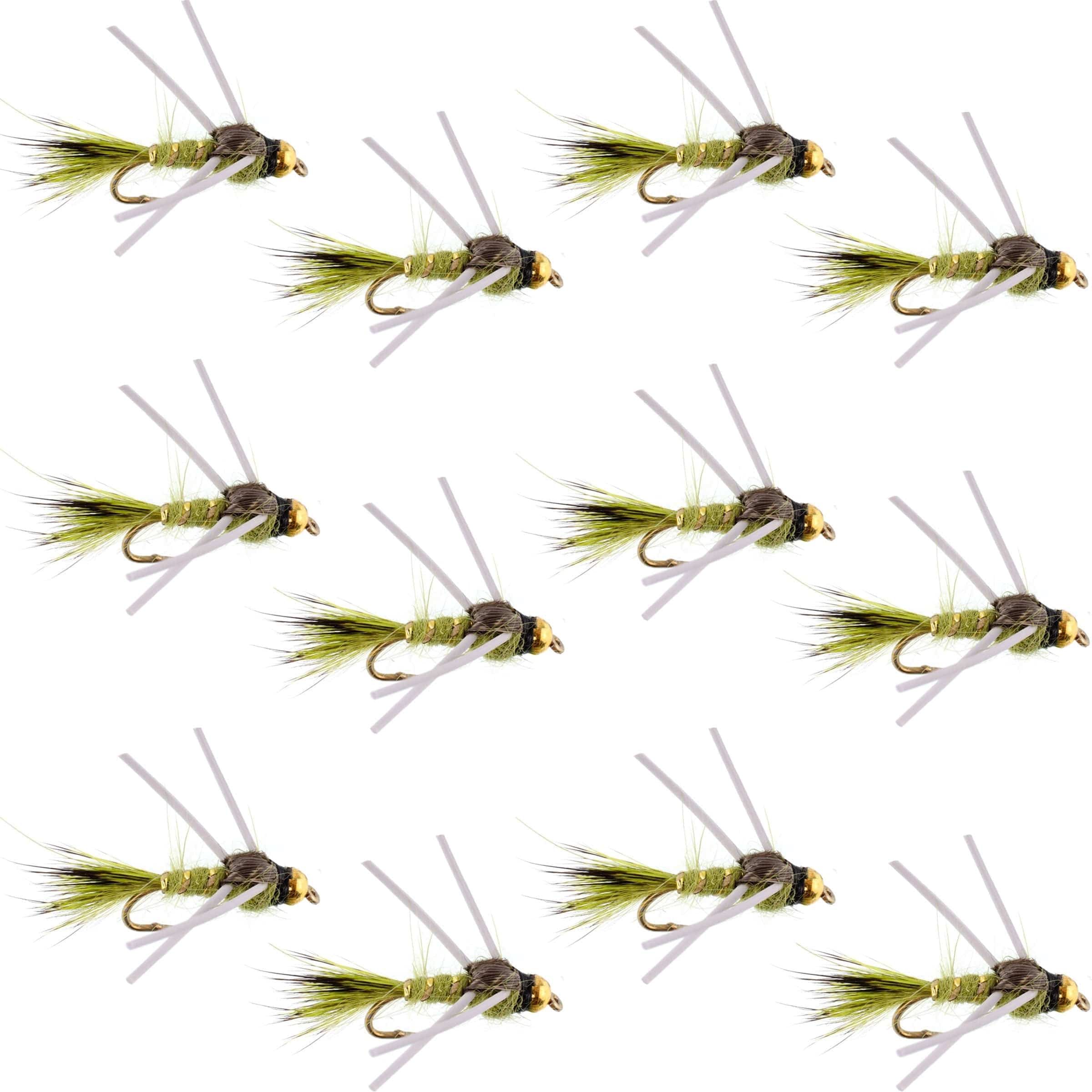 The Fly Fishing Place Trout Wet Flies Tungsten Bead Head Rubber Legs Olive Gold-Ribbed Hare's Ear Trout Fly Nymph - 1 Dozen Flies Hook Size 16