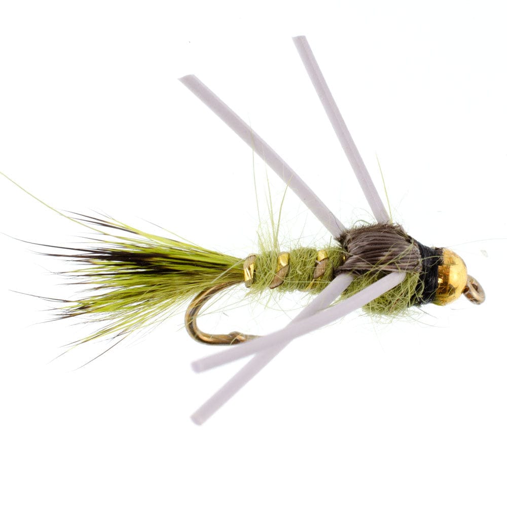The Fly Fishing Place Trout Wet Flies Tungsten Bead Head Rubber Legs Olive Gold-Ribbed Hare's Ear Trout Fly Nymph - 1 Dozen Flies Hook Size 16