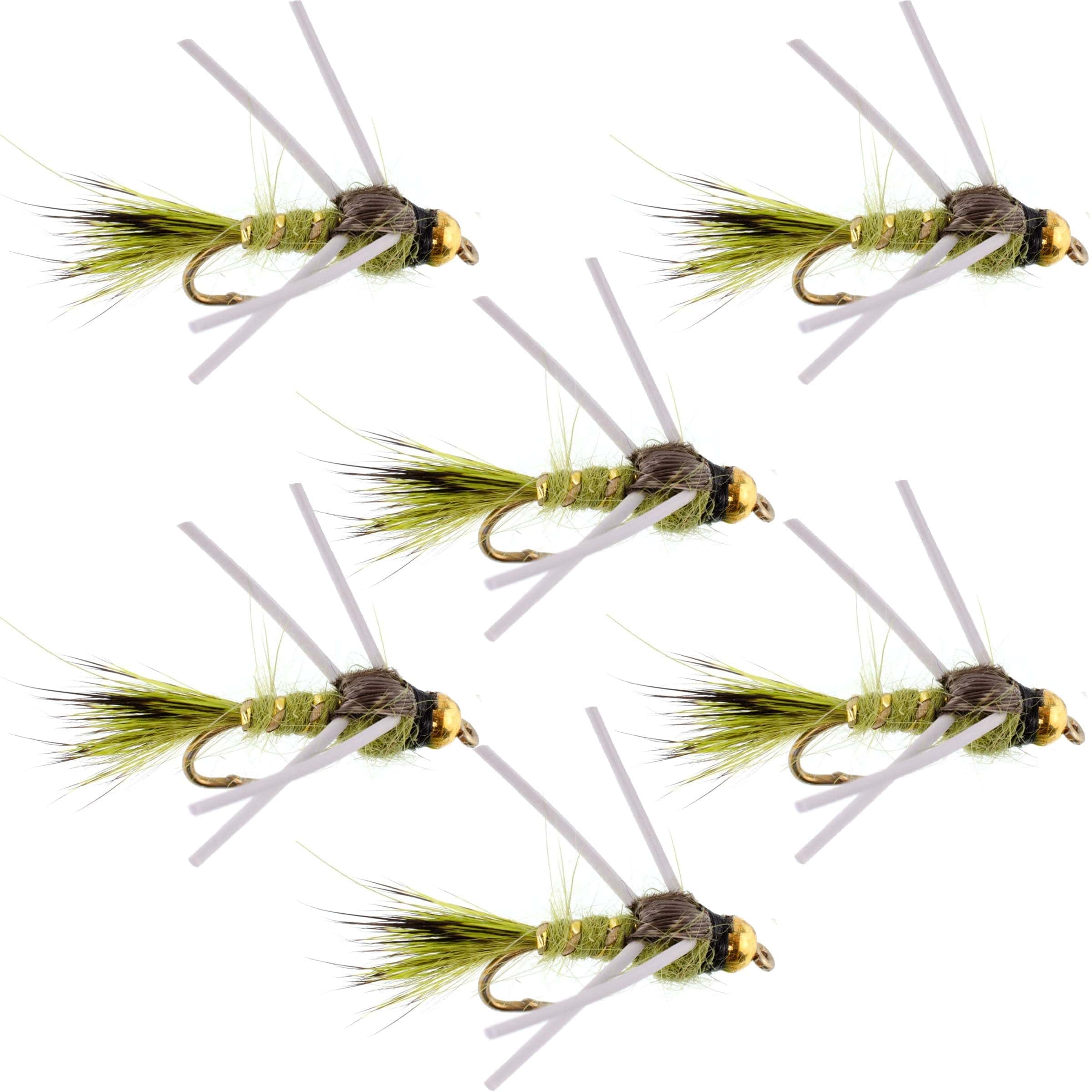 The Fly Fishing Place Trout Wet Flies Tungsten Bead Head Rubber Legs Olive Gold-Ribbed Hare's Ear Trout Fly Nymph - 6 Flies Hook Size 16