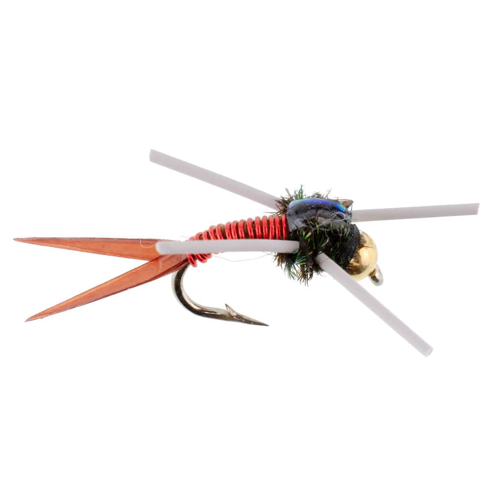 The Fly Fishing Place Trout Wet Flies Tungsten Bead Head Rubber Legs Red Copper John Nymph Fly Fishing Flies - Set of 6 Flies Hook Size 14