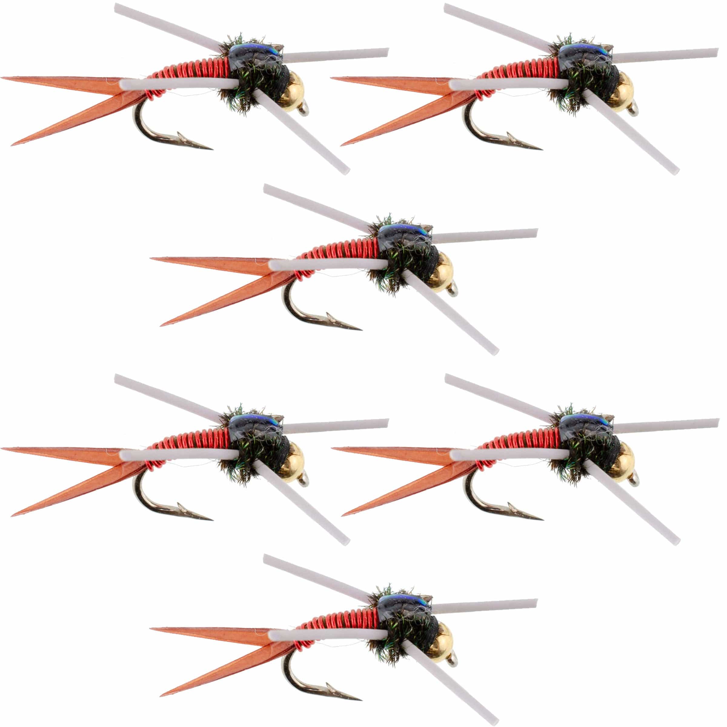 The Fly Fishing Place Trout Wet Flies Tungsten Bead Head Rubber Legs Red Copper John Nymph Fly Fishing Flies - Set of 6 Flies Hook Size 16