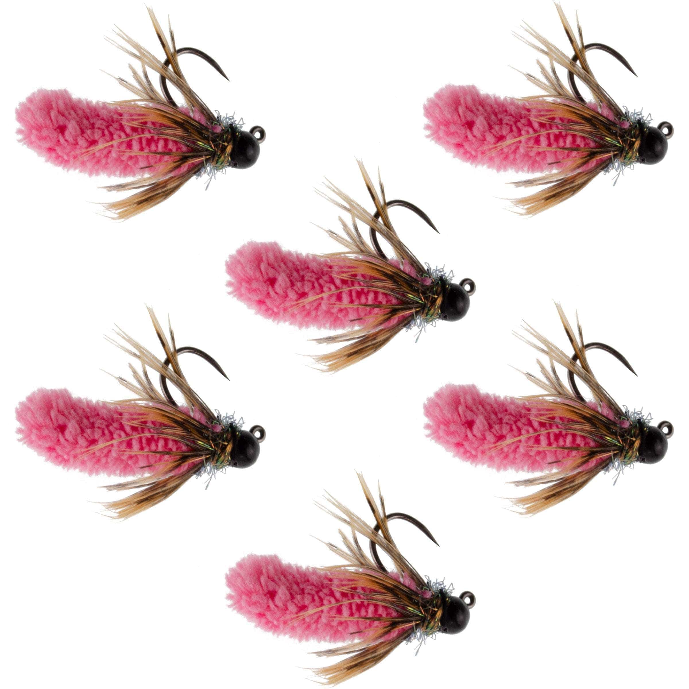 The Fly Fishing Place Trout Wet Flies Tungsten Bead Hot Pink Mop Fly Tactical Jig Czech Euro Nymph Barbless Fly 6 Flies - Size 14