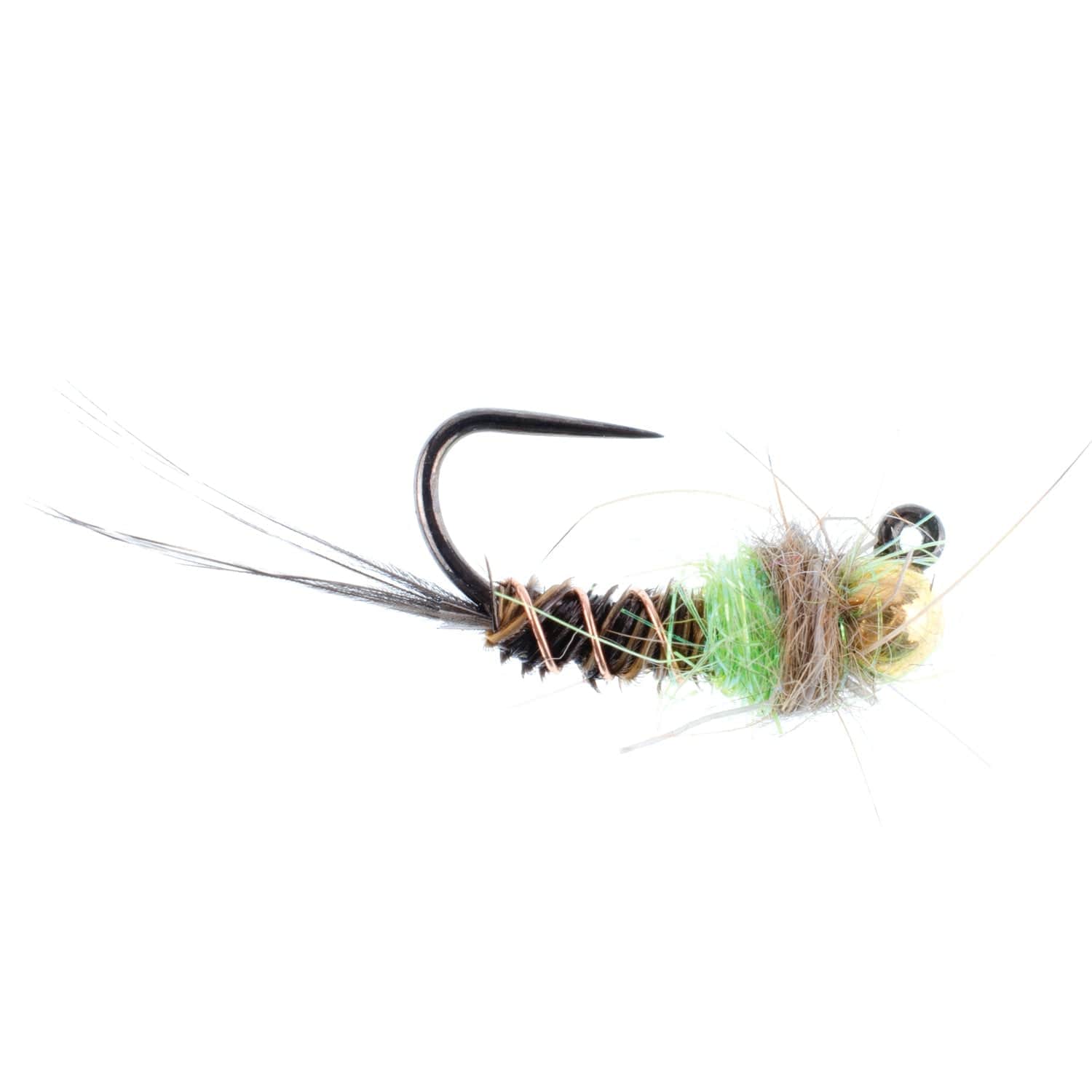 The Fly Fishing Place Trout Wet Flies Tungsten Bead Hot Spot Pheasant Tail Tactical Jig Chartreuse Czech Nymph Euro Nymphing Fly - 6 Flies Size 16