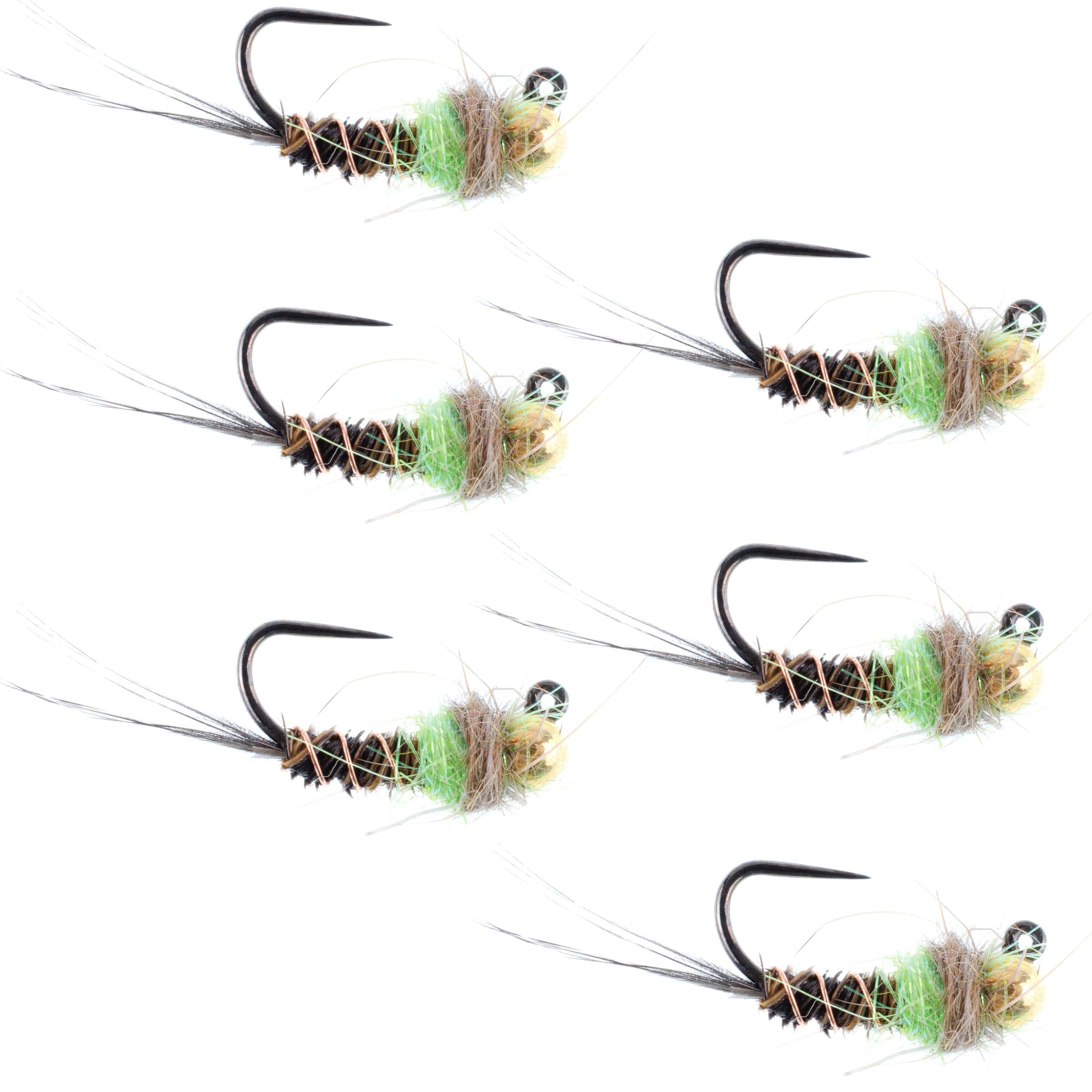 The Fly Fishing Place Trout Wet Flies Tungsten Bead Hot Spot Pheasant Tail Tactical Jig Chartreuse Czech Nymph Euro Nymphing Fly - 6 Flies Size 16