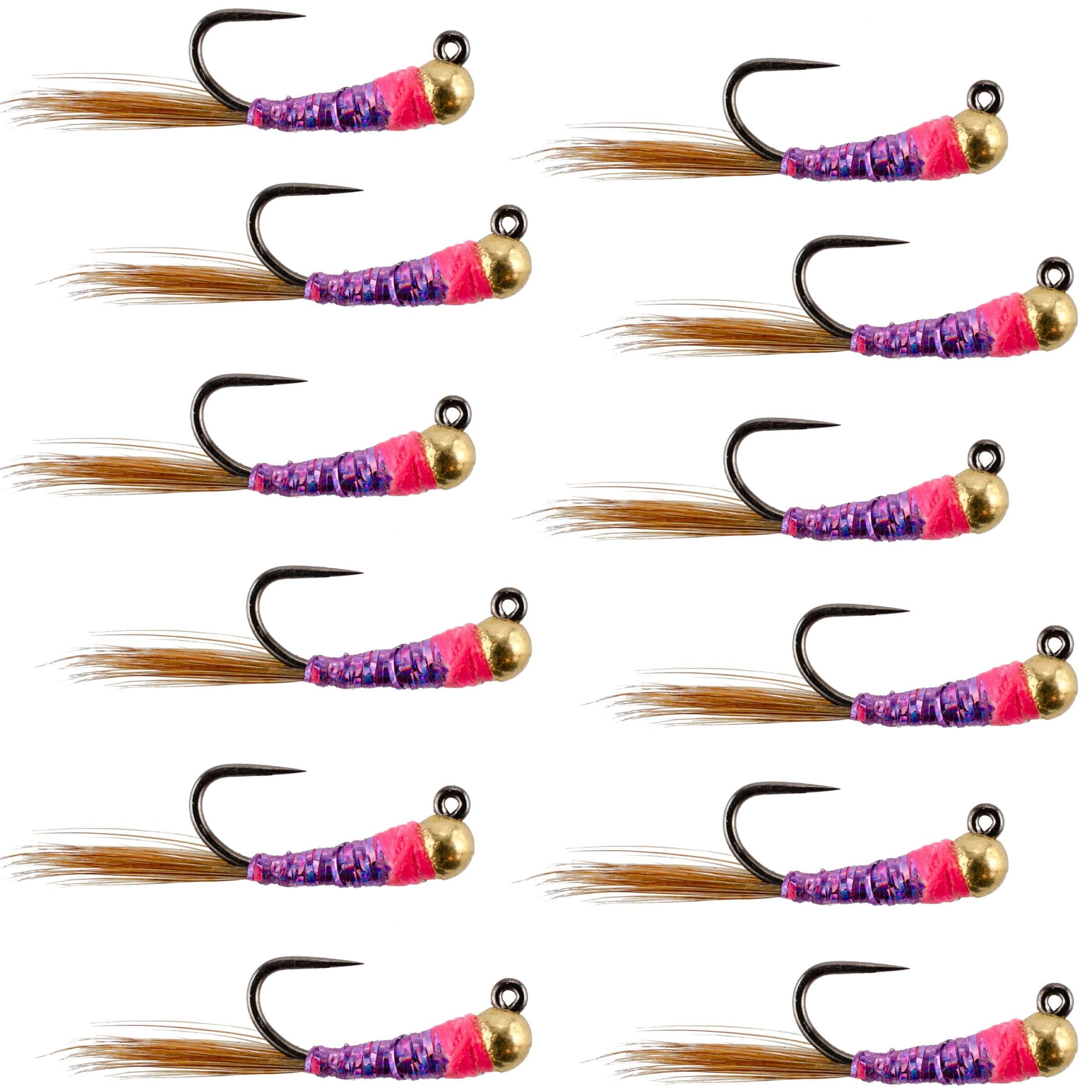 The Fly Fishing Place Trout Wet Flies Tungsten Bead Hot Spot Purple Perdigon Tactical Jig Spanish Czech Euro Nymph Fly - 1 Dozen Flies Size 16